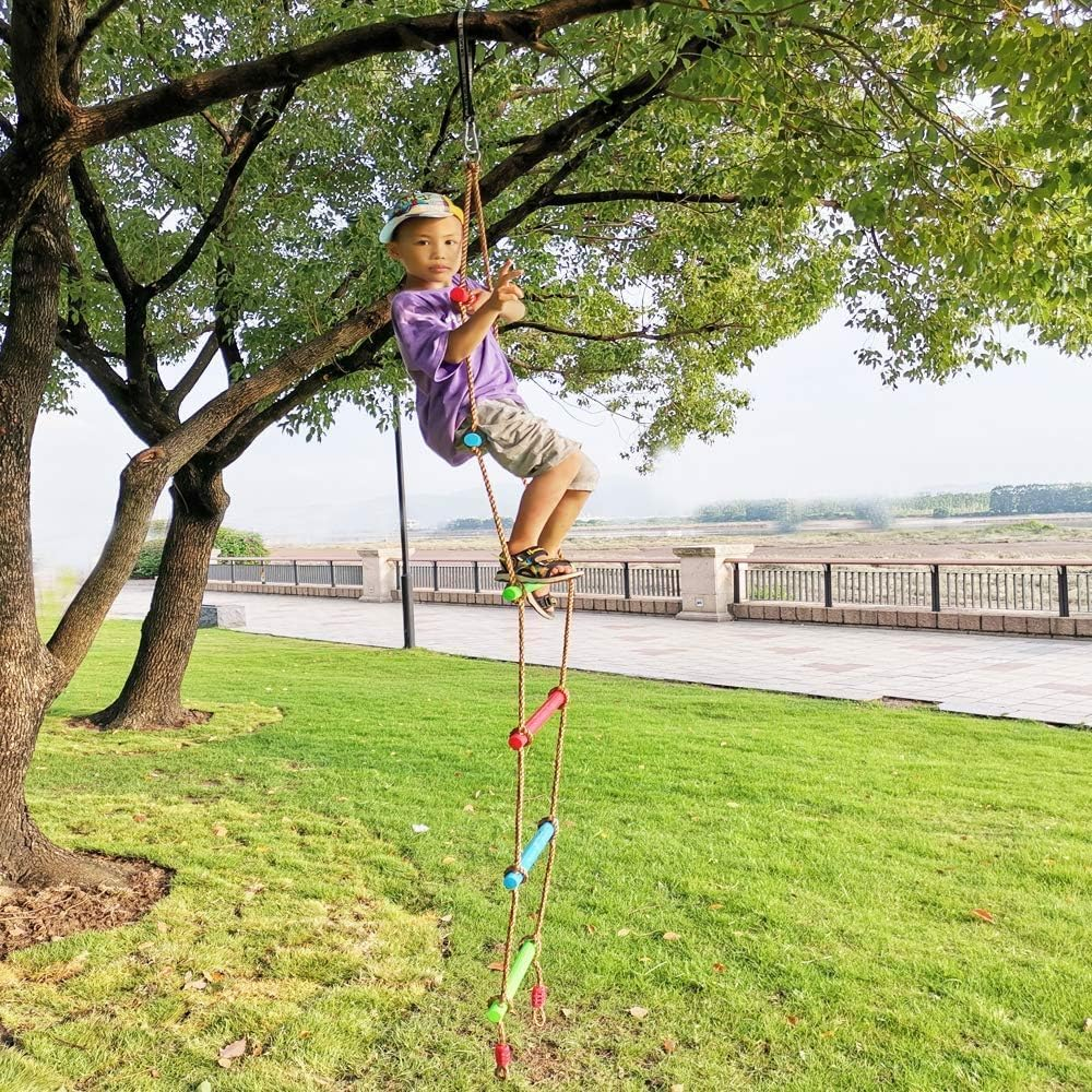 6.6Ft Climbing Rope Ladder for Kids, Tree Swing with Hanging Strap Kids Disc for Indoor Play Set and Outdoor Tree House,Playground Swing Seat Set
