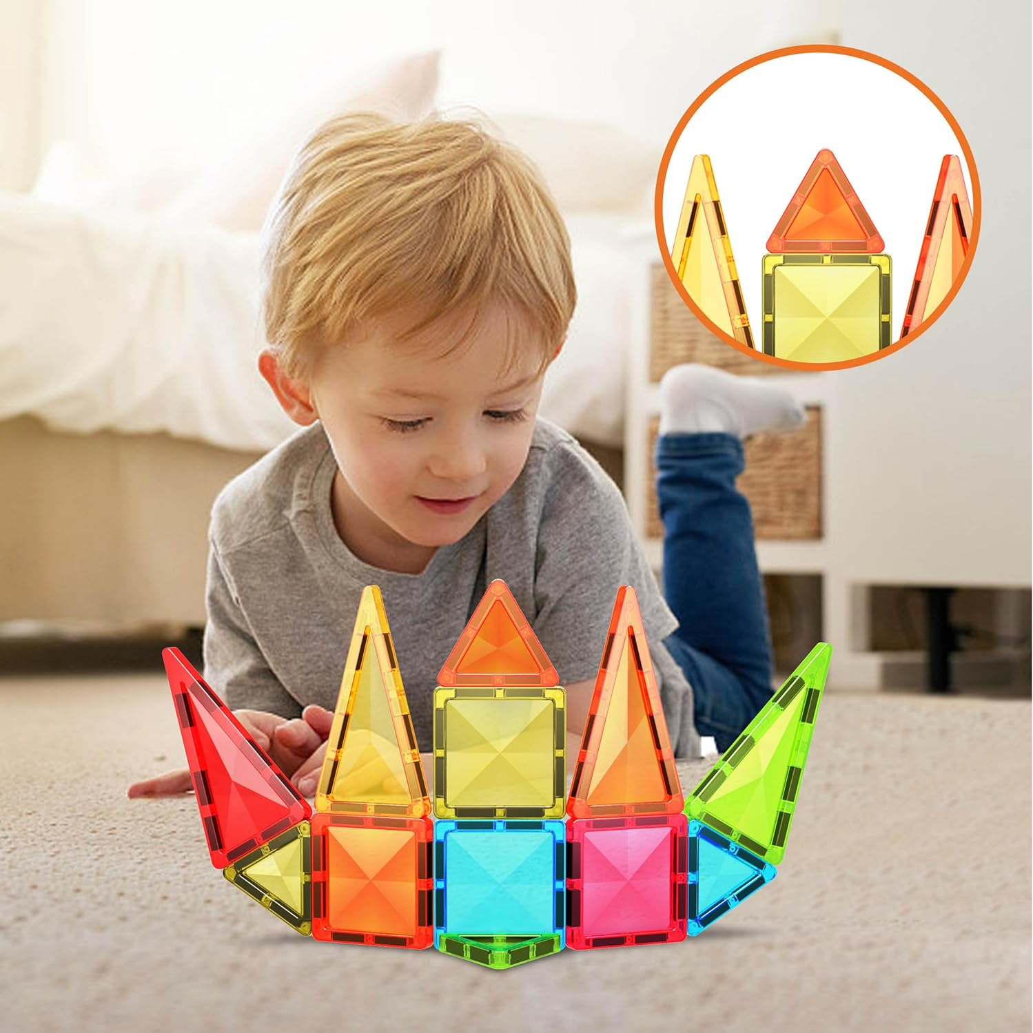 Picassotiles 12Pc Magnet Tile Building Blocks Mini Diamond Series Magnetized Toy Travel Size Compact Portable Magnetic Construction Block STEM Sensory Toy Early Education Learning Kids Ages 3+ PTM12