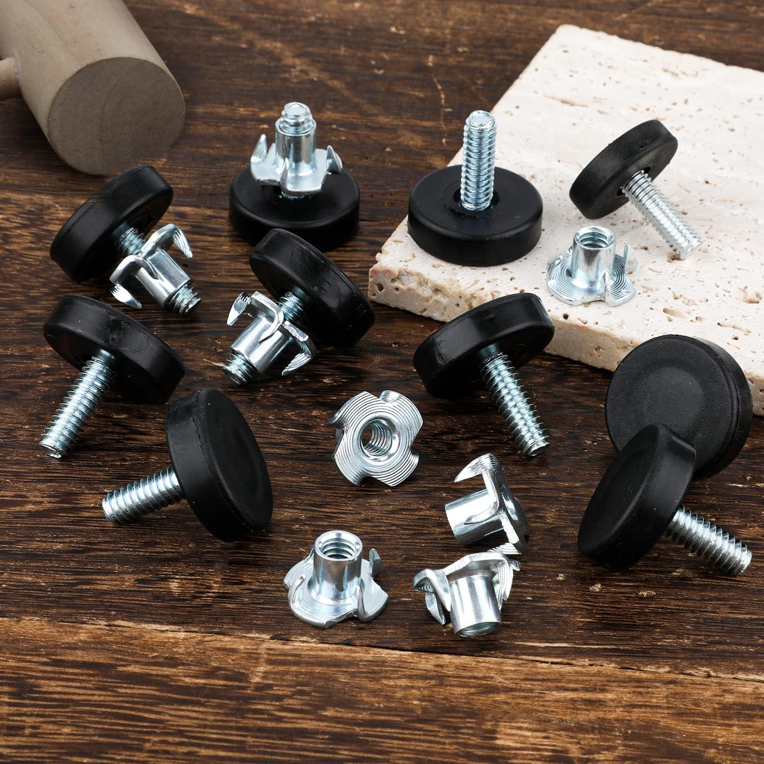 AIEX 1/4" Thread Outer Diameter Furniture Leveling Feet, Adjustable Furniture Levelers with T Nuts Screw in Feet for Furniture Cabinets Sofa Tables Chairs.（16Pcs） image number 3
