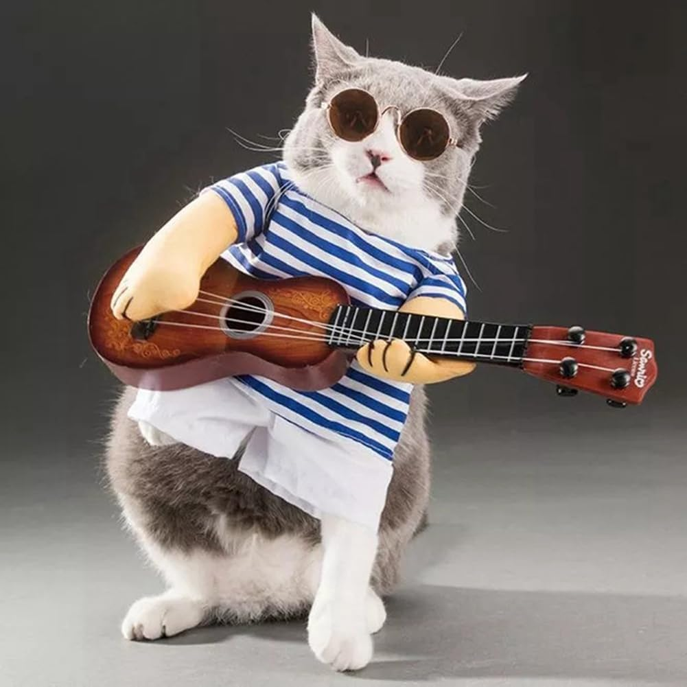 VENEKA Pet Guitar Costume - Dog Costume Funny Cat-Clothes Dogs-Cats Super Funny Guitarist Style Pet Clothes Best Gift XL Easy to Use image number 1