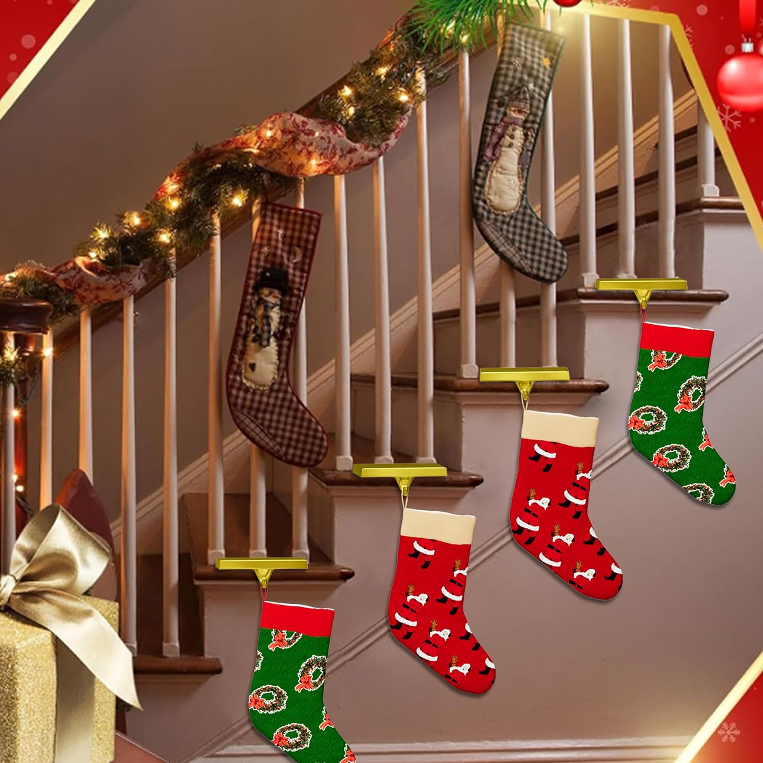 Set of 6 Christmas Stocking Holders for Mantle Christmas Stocking Hanging Hooks Weighted Stocking Holder Bases for Holiday Xmas Fireplace Window Home Table Decor (Gold) image number 4