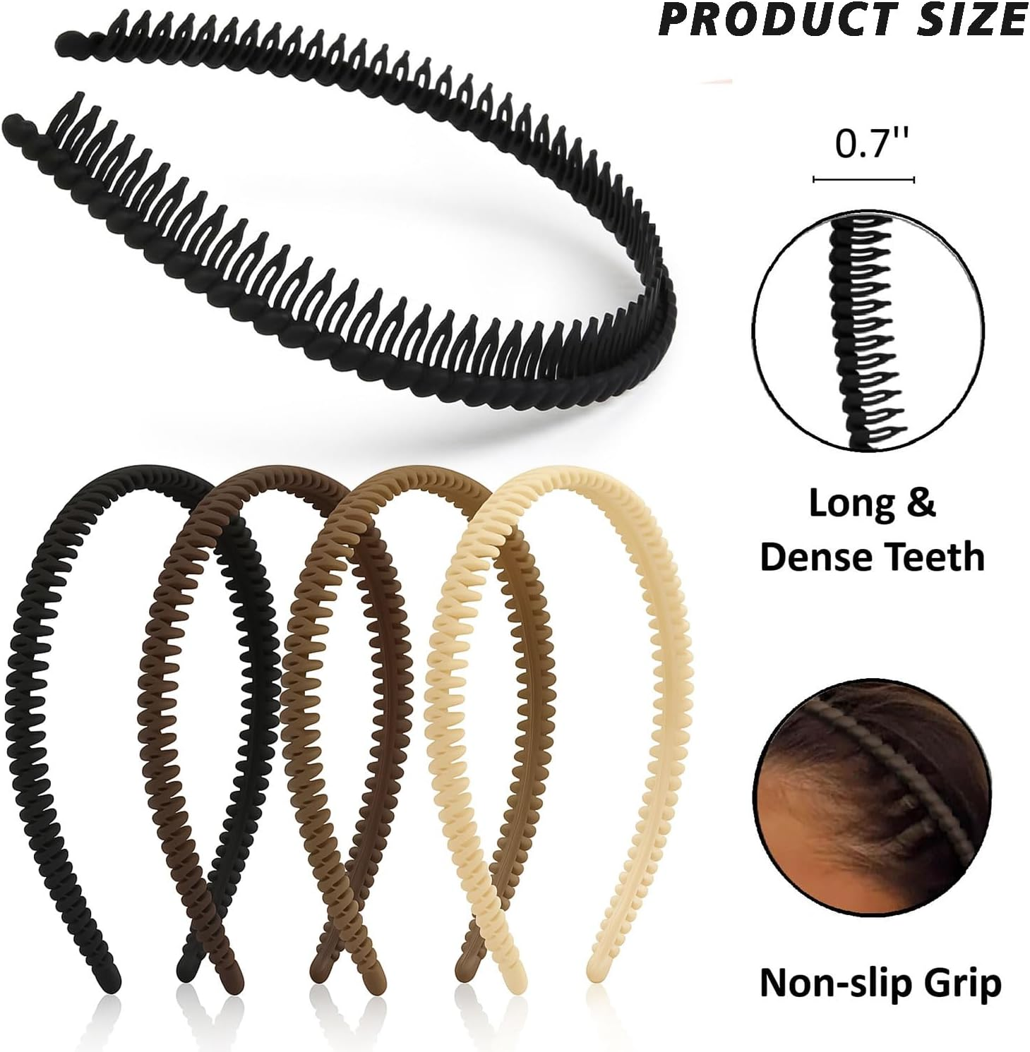 TELAIN Women'S Hairband with Teeth Comb, Black, Wavy Design, Fashion Hair Accessory for Women and Men image number 3