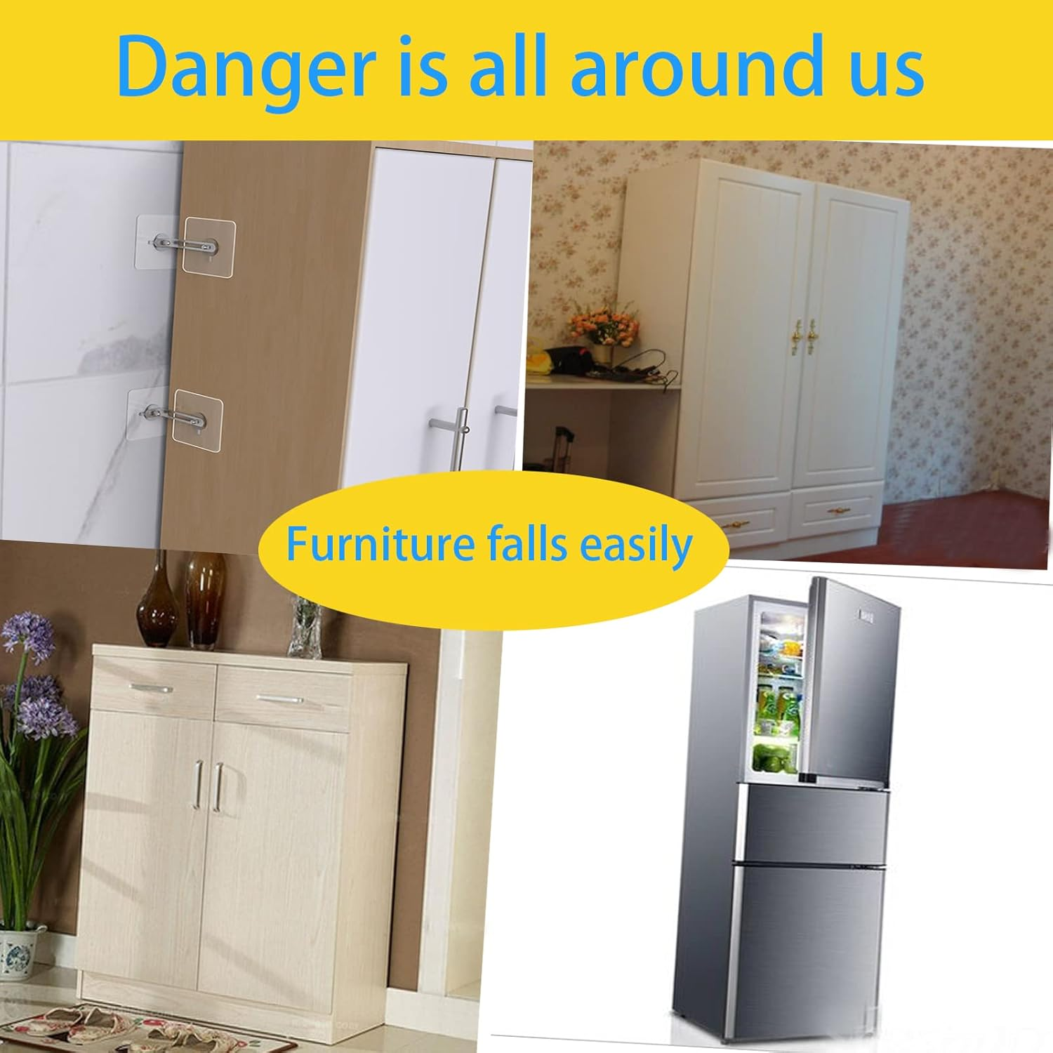 Furniture Anchors Baby Proofing Furniture Anchor Adhesive Furniture Wall Anchors anti Tip Furniture Anchors Baby Proofing Kit No Drill Dresser Wall Safety Anchor Cabinet to Wall- Free Wrenches, 5Pairs image number 1