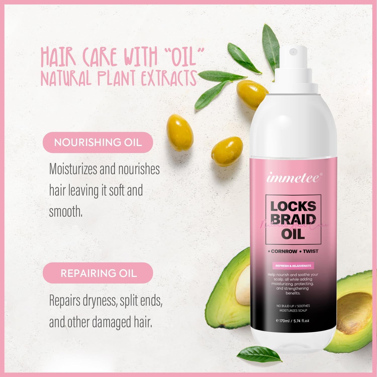 Immetee Locks Braid Oil, Refreshes Dry & Itchy Scalp, Braid Oil for Braids, Locks, Twists, Cornrows, Promotes Stronger Edges & Adds Shine to Braids. 170Ml/5.74Fl Oz image number 5