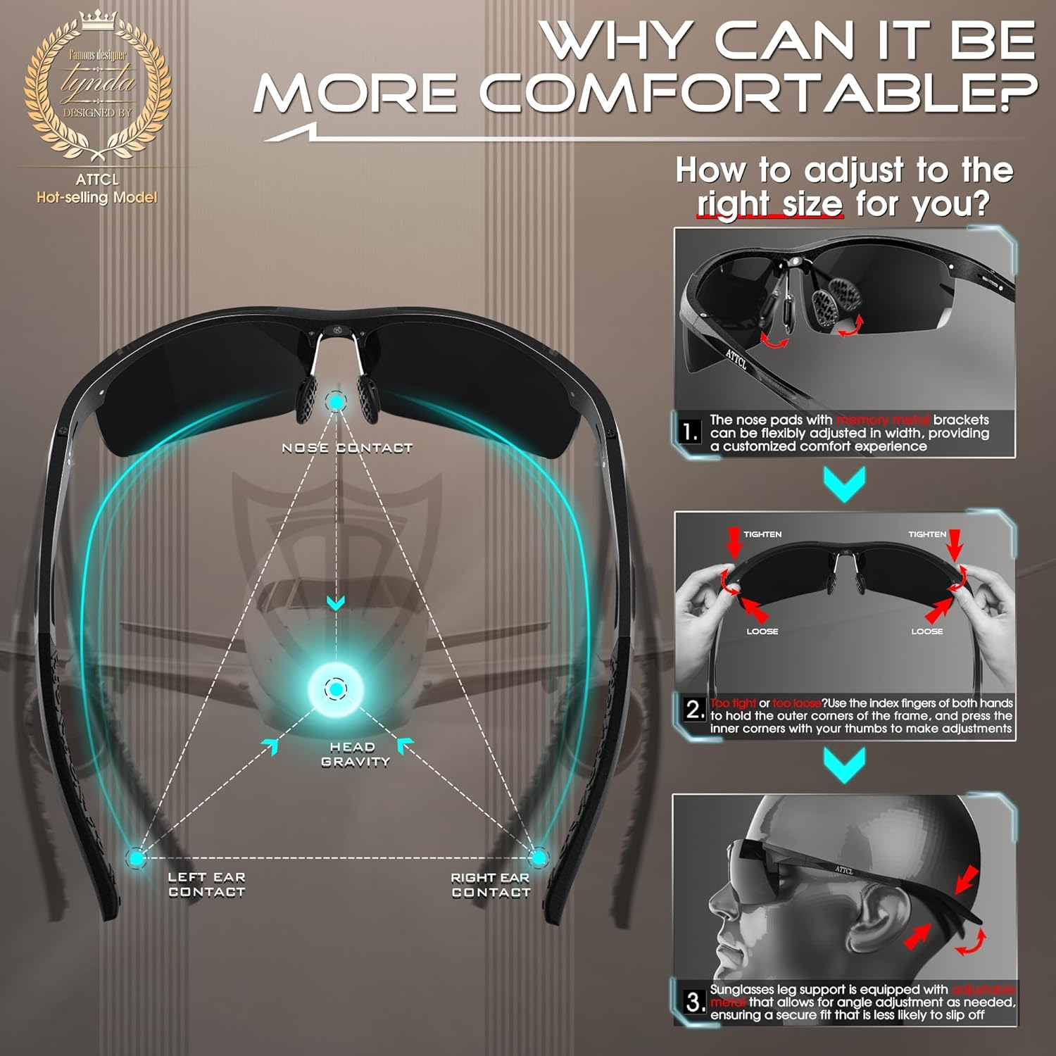 ATTCL Polarized Sports Sunglasses for Men: UV400 Protection Sunglass Al-Mg Metal Ultralight Frame Sun Glasses for Driving Fishing image number 6