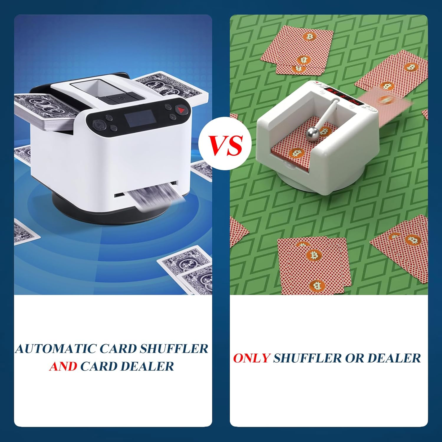 Automatic Card Shuffler & Dealer Machine 360&deg; Rotating Card Dealer with 4 Wireless Dealer Buttons, Rechargeable Card Dealing & Shuffing Machine for UNO, Blackjack, Texas Hold'Em Black - White image number 4