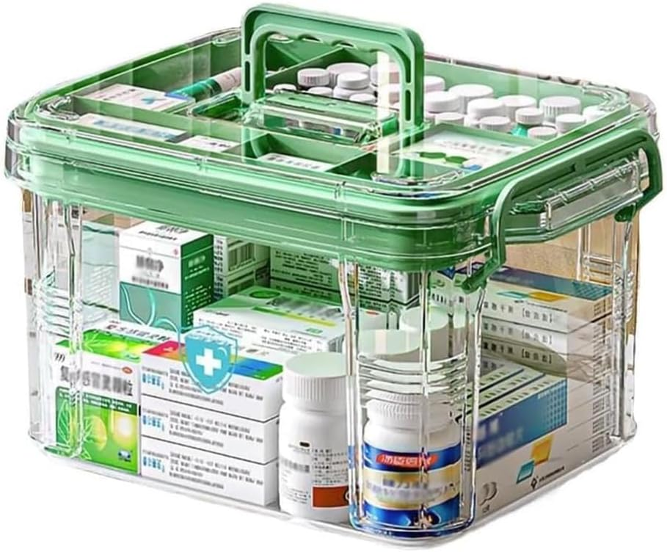 Medication Organizer,Medicine Storage Organizer,Large Capacity Box,Storage Box,With Handles and Multi-Layer,For Home,Sundries, Household Storage Organizer(Green) image number 3