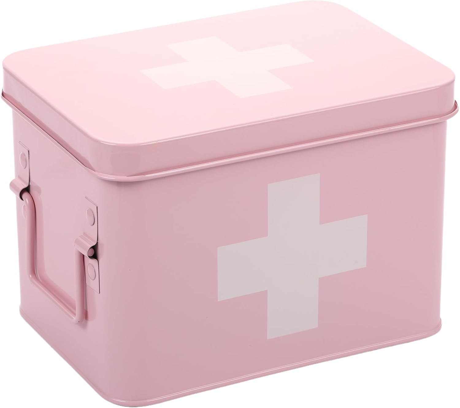 Lassos Boutique Retro Enameled First Aid Box for Medicine Storage and Home Decor with Lid and Removable Tray (Green/White)