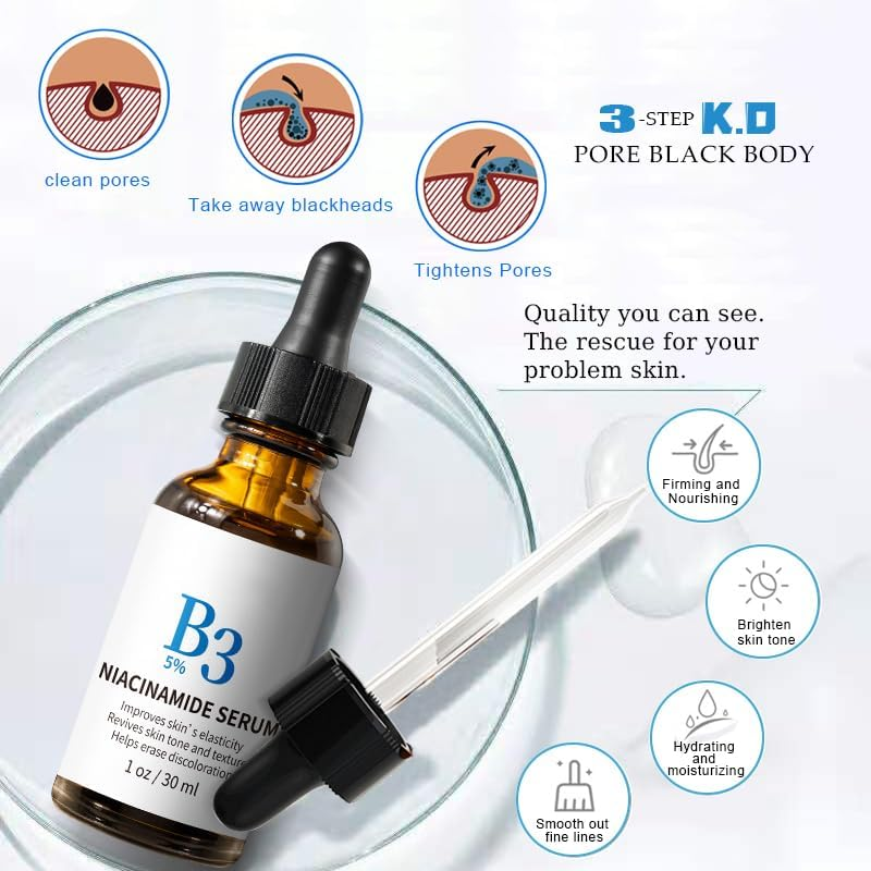 Niacinamide Serum， Formulated with 5% High-Purity Niacinamide, This Pore Minimiser Visibly Refines Pores, Smoothes Fine Lines, and Promotes Firmer, More Resilient Skin.（30Ml/1.01 Fl Oz.）