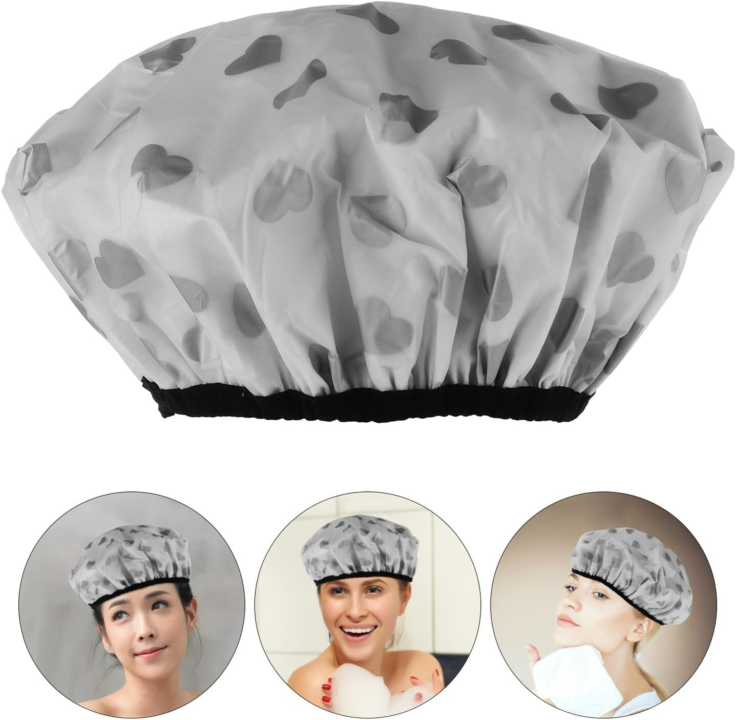 TEMPNAP 2Pcs Reusable Double Tin Foil Hair Cap for Deep Conditioning and Oil Treatment Anti-Static Shower Hat for Long Hair Elastic Stylish Design for Home and Salon Use Gray Heart image number 1