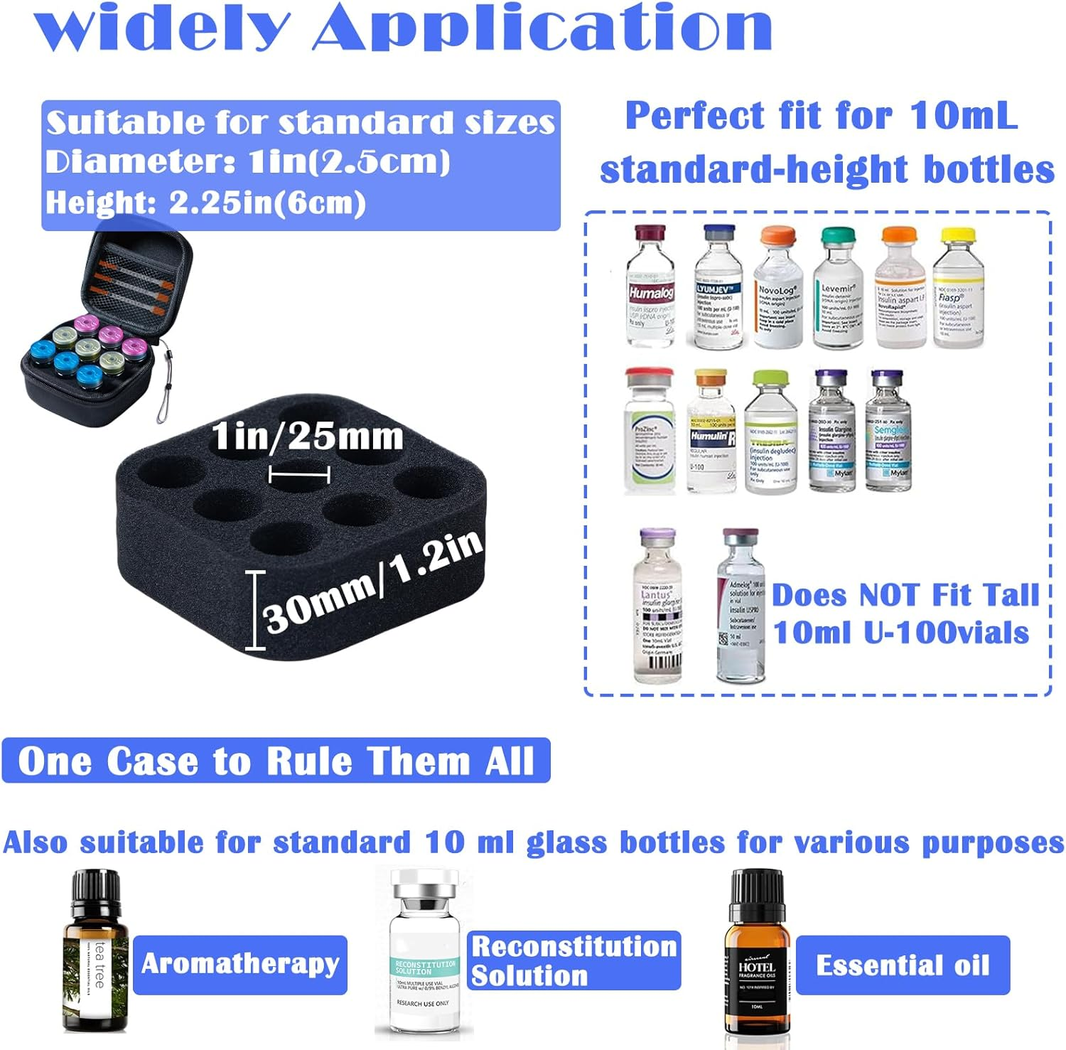 Insulin Fridge Holder Storage Case Insulin Vial Protector Holder Insulin Cooler Travel Case Organizer Fits Standard 10Ml U-100 Vials,9-Slot,Black (9 Slots) image number 3