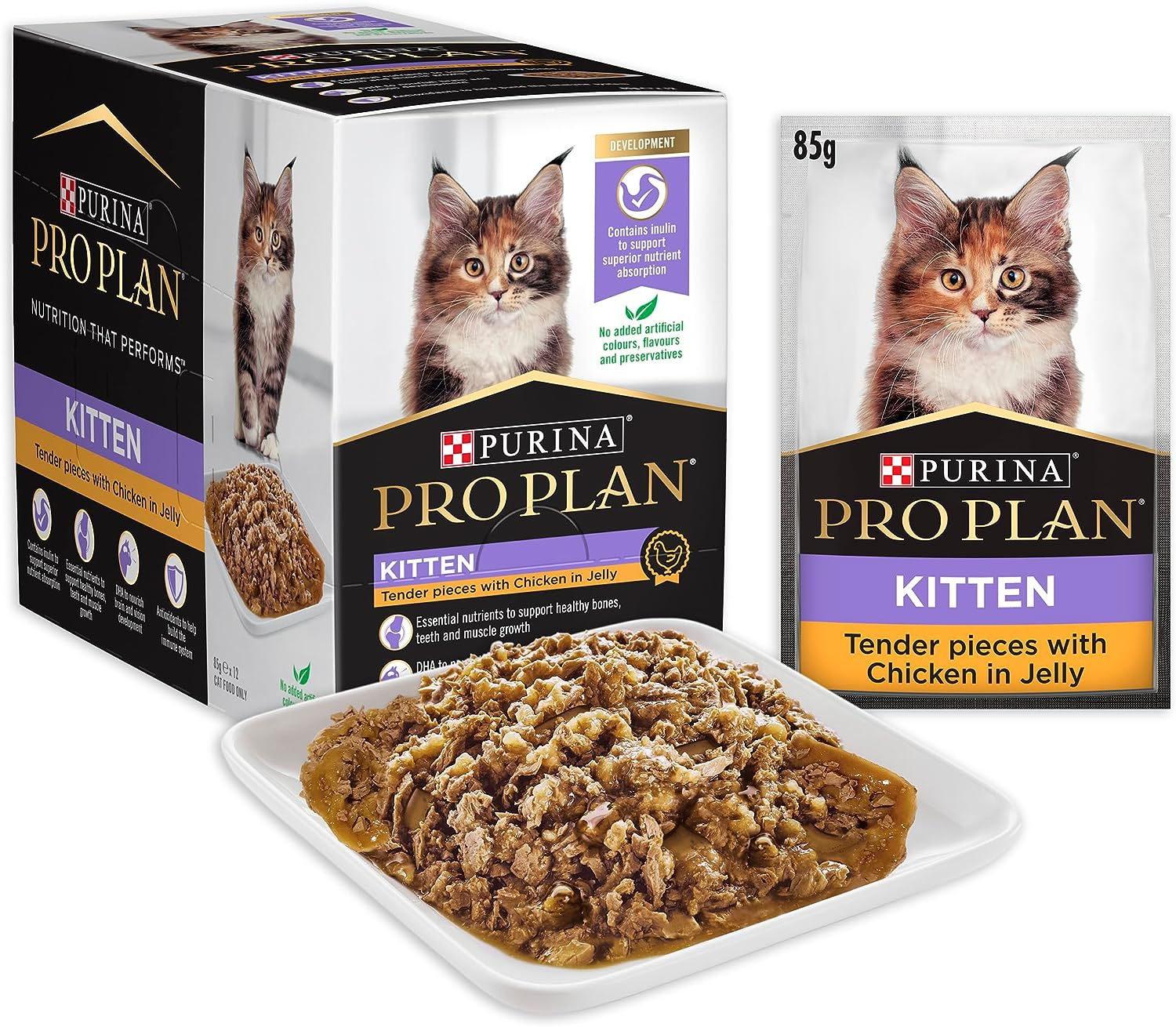 PRO PLAN Kitten Wet Cat Food Chicken in Jelly 12X85G image number 3