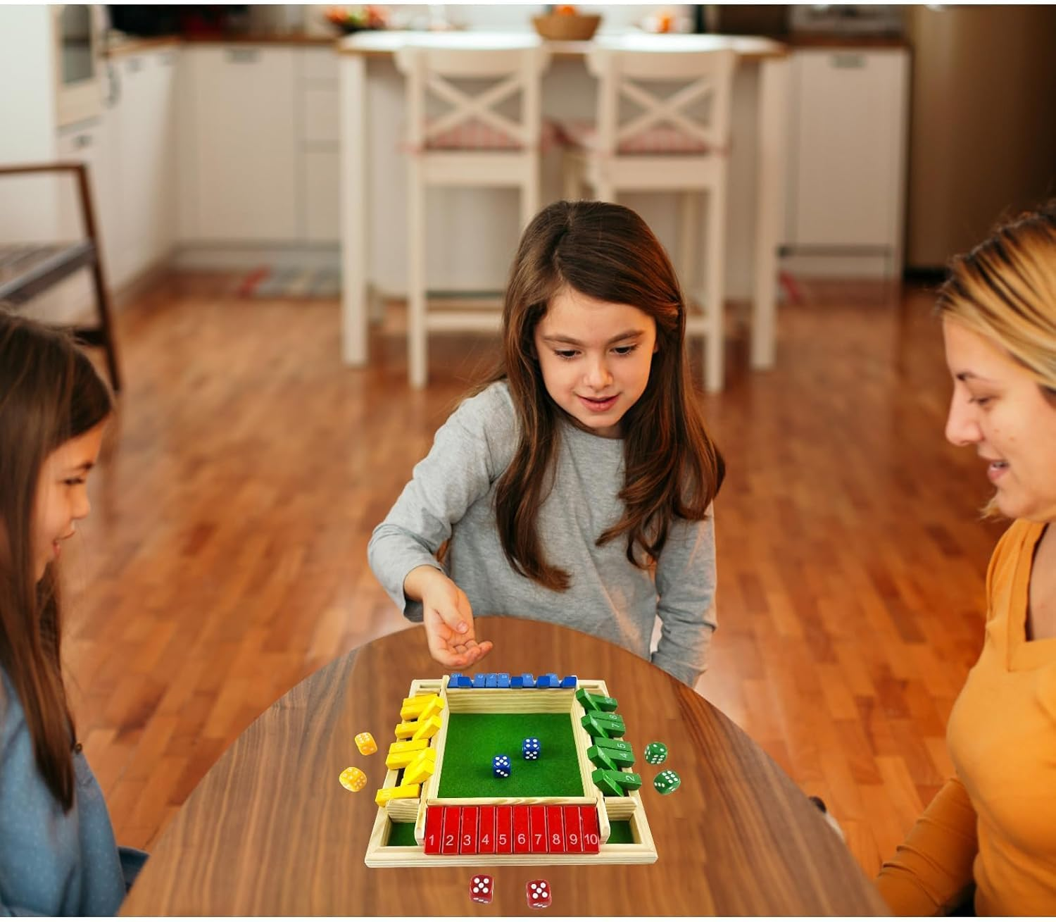 Shut the Box Dice Game 4 Players,8 Dice Games,Wooden Board Game,Educational Dice Game for Family Party Pub Bar Board Game image number 1