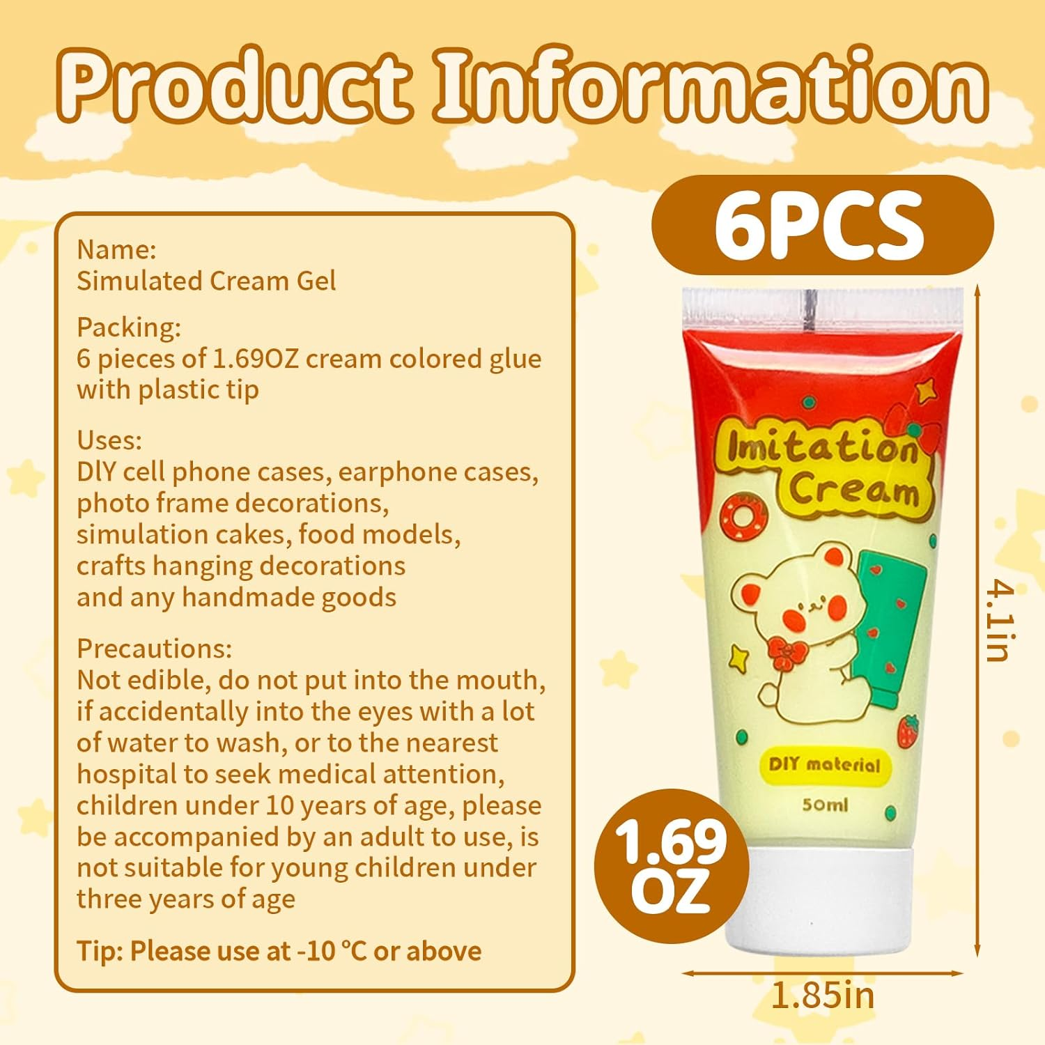 6Pcs Decoden Cream Kit, Simulation Fake Whipped Cream Glue, Deco Cream, Comes with 4 Packs of Resin Decorations and 6 Nozzles, Very Suitable for DIY Crafts and Decoration(1.69Z)