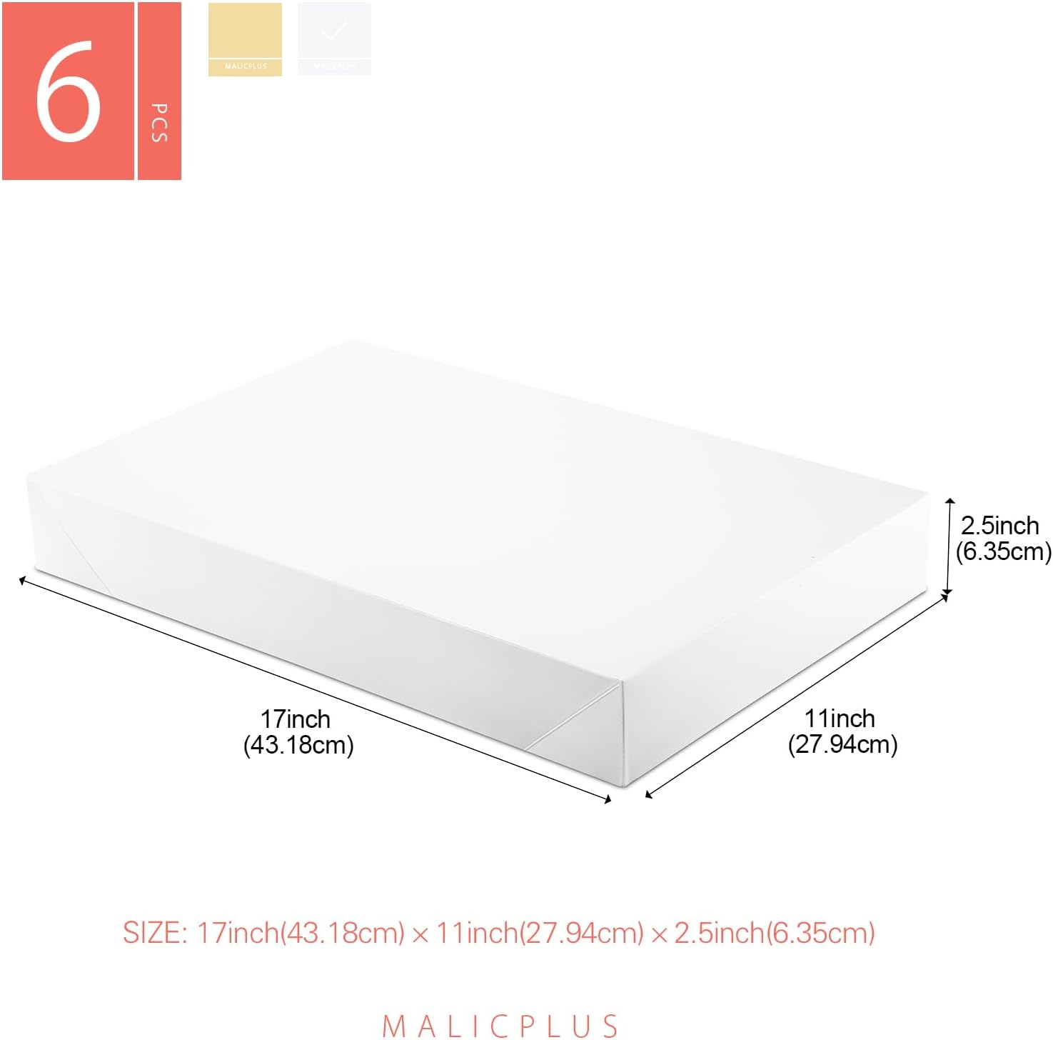 6 Shirt Gift Boxes with Lids - 43X27.9X6.35 CM, White, Grain Texture