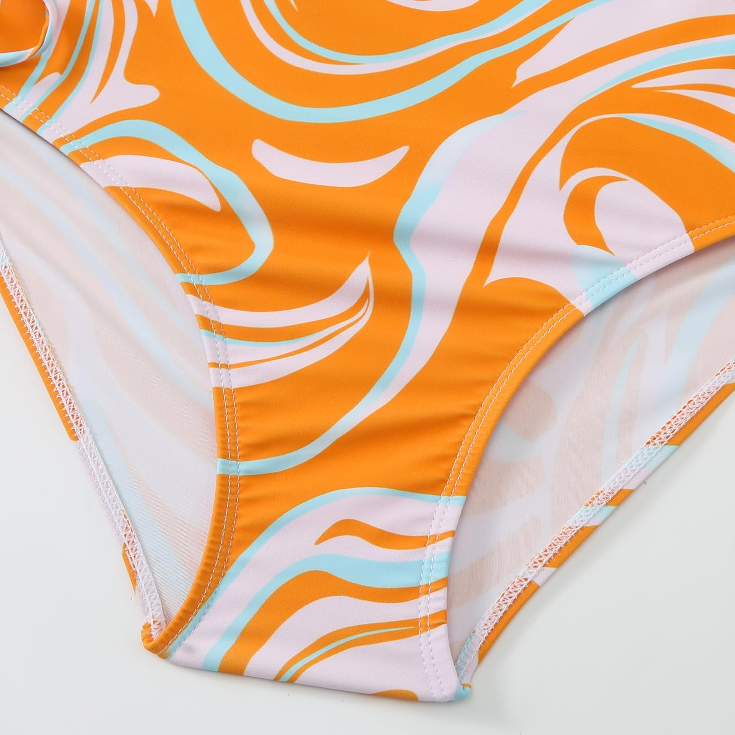 Maternity Swimsuit, Orange Swirl Pattern, V-Neck One-Piece with Ruched Sides image number 1