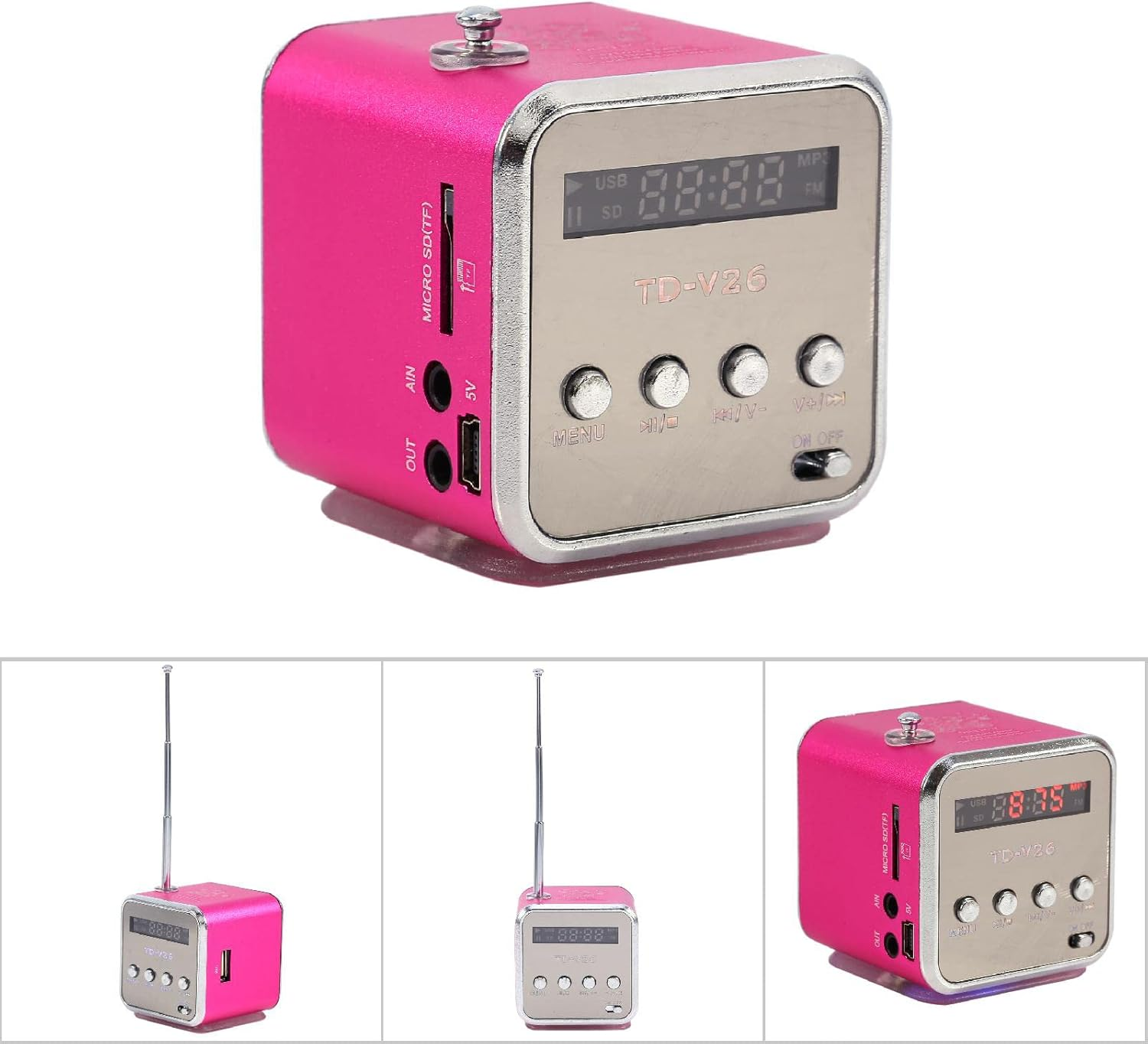Mini Speaker Music, FM Radio PC Fashion Support Portable Stereo Cd Player Portable Radio with Best TF Card and U Disk Green (Pink) image number 4
