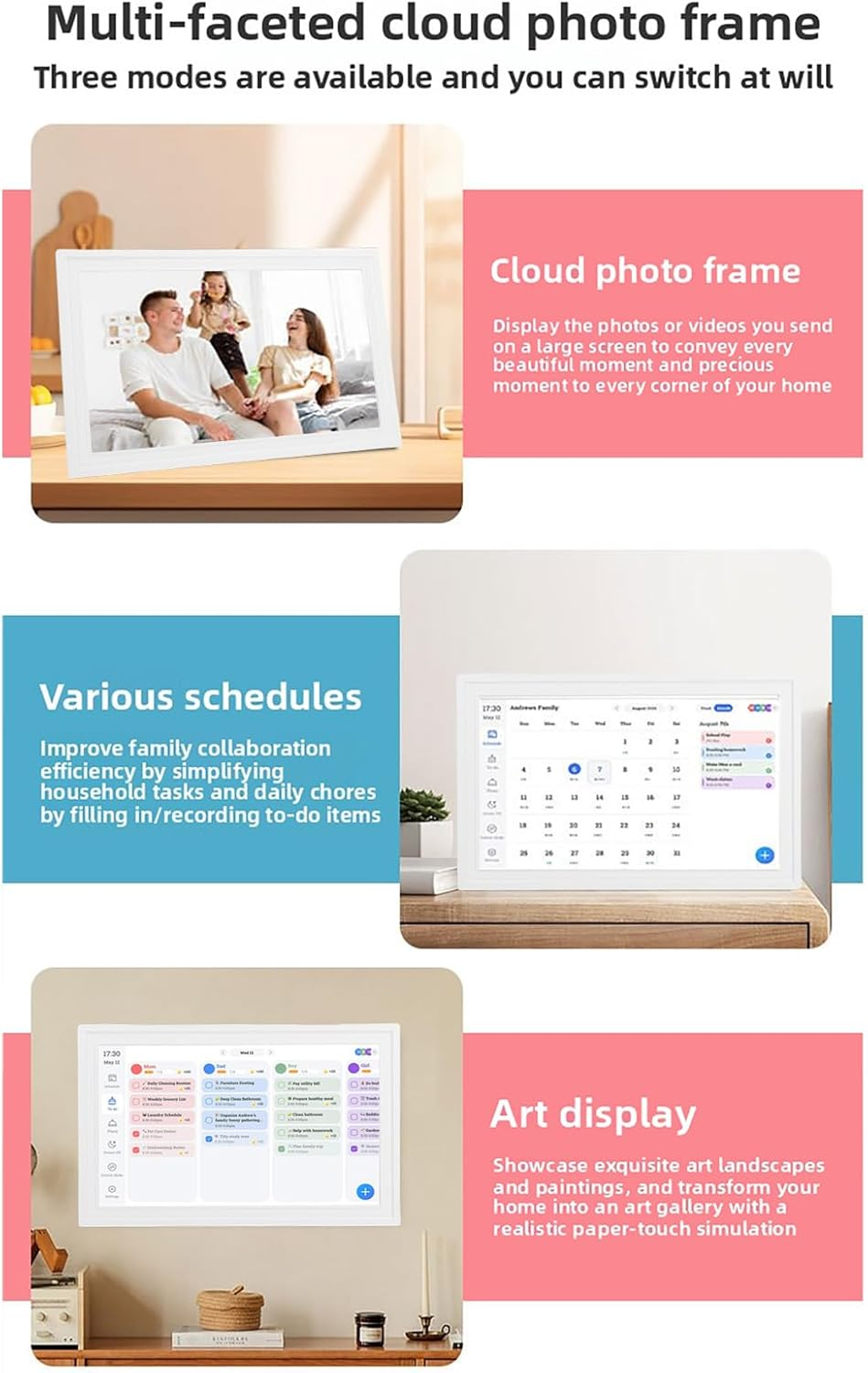 YUEHISY Smart Digital Calendar 15.6 Inch, HD Touchscreen Wifi Digital Picture, Frame Family Calendar Planner with APP (Pure White) - Black Frame image number 6