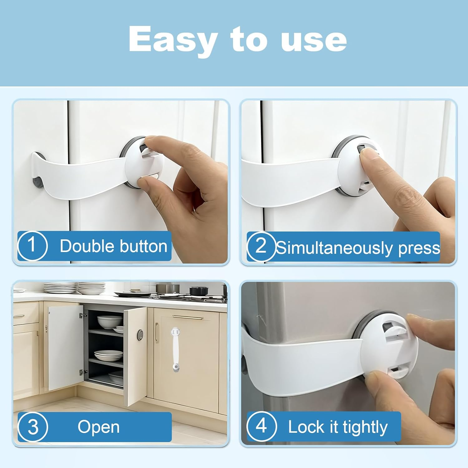 Child Proof Cupboard Locks, 2PCS Baby Proofing Latches for Cabinets and Drawers, No Tools Needed for Installation, Fridge Lock for Kitchen, Bathroom, Living Room and Office, 23.5 * 4.9Cm, Grey