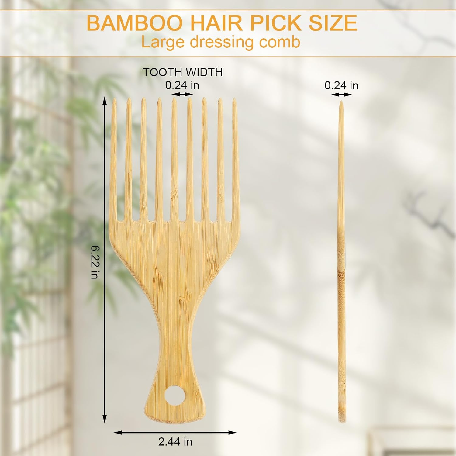 Bamboo Hair Pick for Afro Wide Tooth Hair Detangling Comb for Curly Styling Women Men image number 3