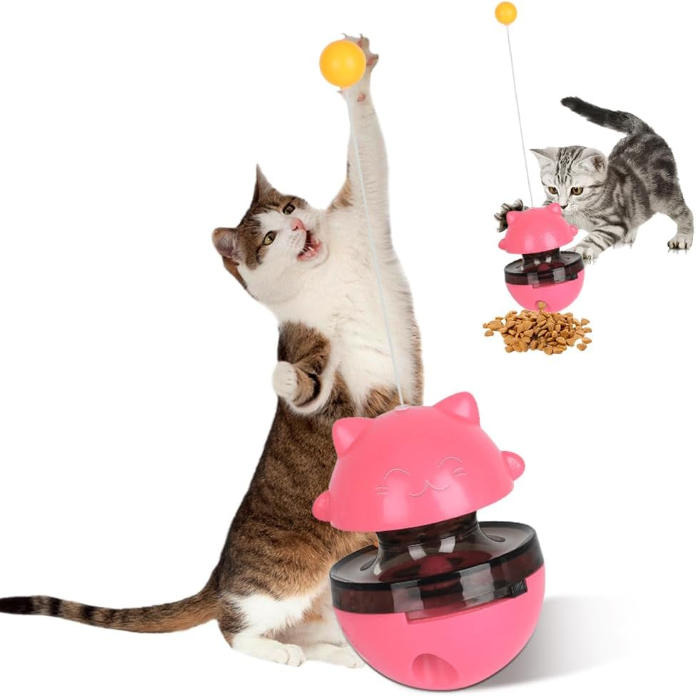 RANJIMA Interactive Cat Toy, Cat Toy for House Cats, 3 in 1 Feather Toy, Cat Feeder Toy, Feeder, Cat Toy with Toy Feeder (Pink) image number 4
