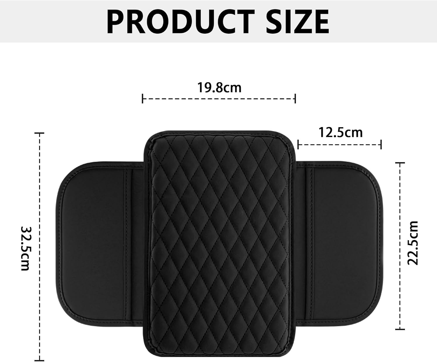 Thickened Upgraded Car Center Console Armrest Cover, Microfiber Leather Armrest Cushion with 2 Storage Pockets, Interior Accessory Fit for Most Vehicles(Black) - Black image number 3