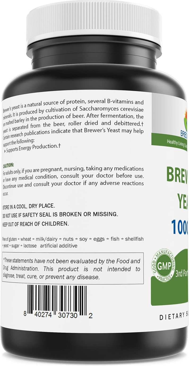 Brieofood Brewers Yeast 1000 Mg per Serving - 240 Tablets - 3Rd Party Labe Tested for Purity & Quality