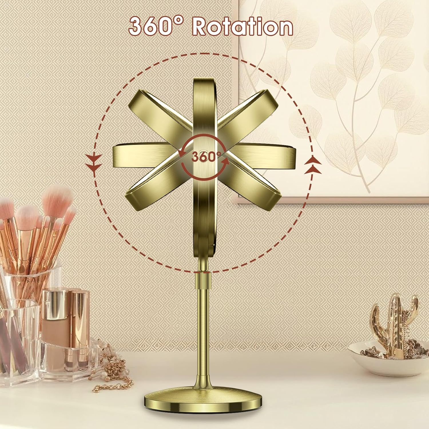 MILPROX 8 Inch Makeup Mirror with 10X Magnification & 3 Color Lights, Adjustable Brightness & Height, Rechargeable Double Sided 1X 10X Magnifying Mirror, Lighted Makeup Mirror Touch Sensor - Gold - Gold image number 6