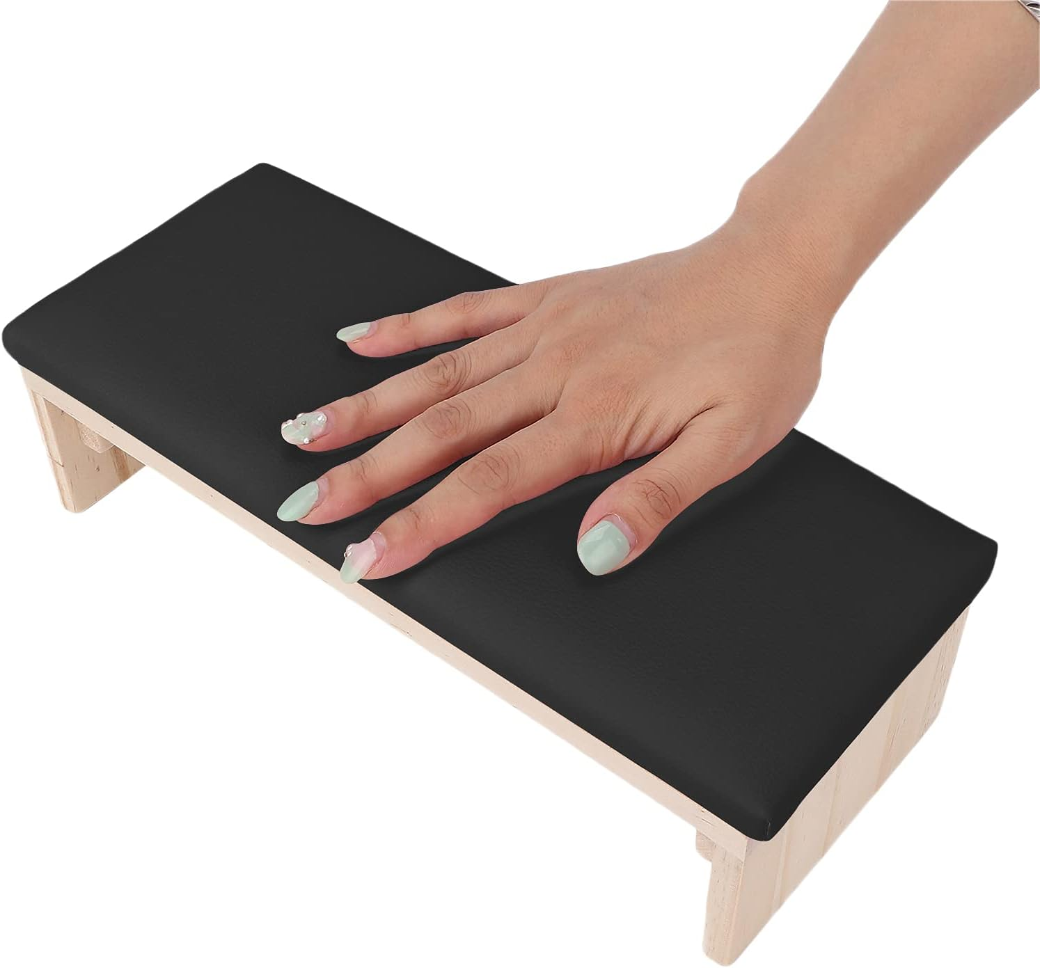 Nail Arm Rest, PU Leather Nail Hand Rest, Professional Microfiber Leather Nail Hand Rest Stand Arm Rest, with Soft High Density Sponge Solid Log Table for Nail Technician Use Must (Black) image number 1