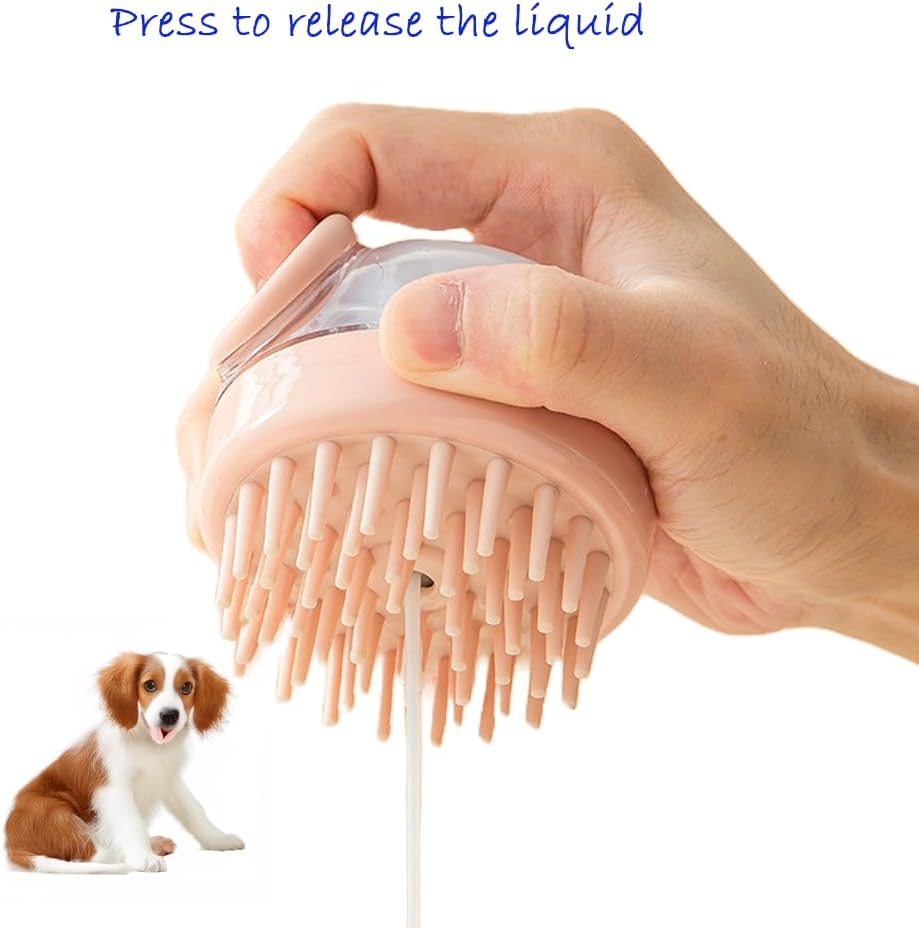Dog Bath Scrubber Brush, Pet Dog Grooming Massage Shampoo Bath Brush with Soap and Shampoo Dispenser Soft Silicone Bristle for Long Short Haired Dogs Cats Shower 2 PCS image number 3