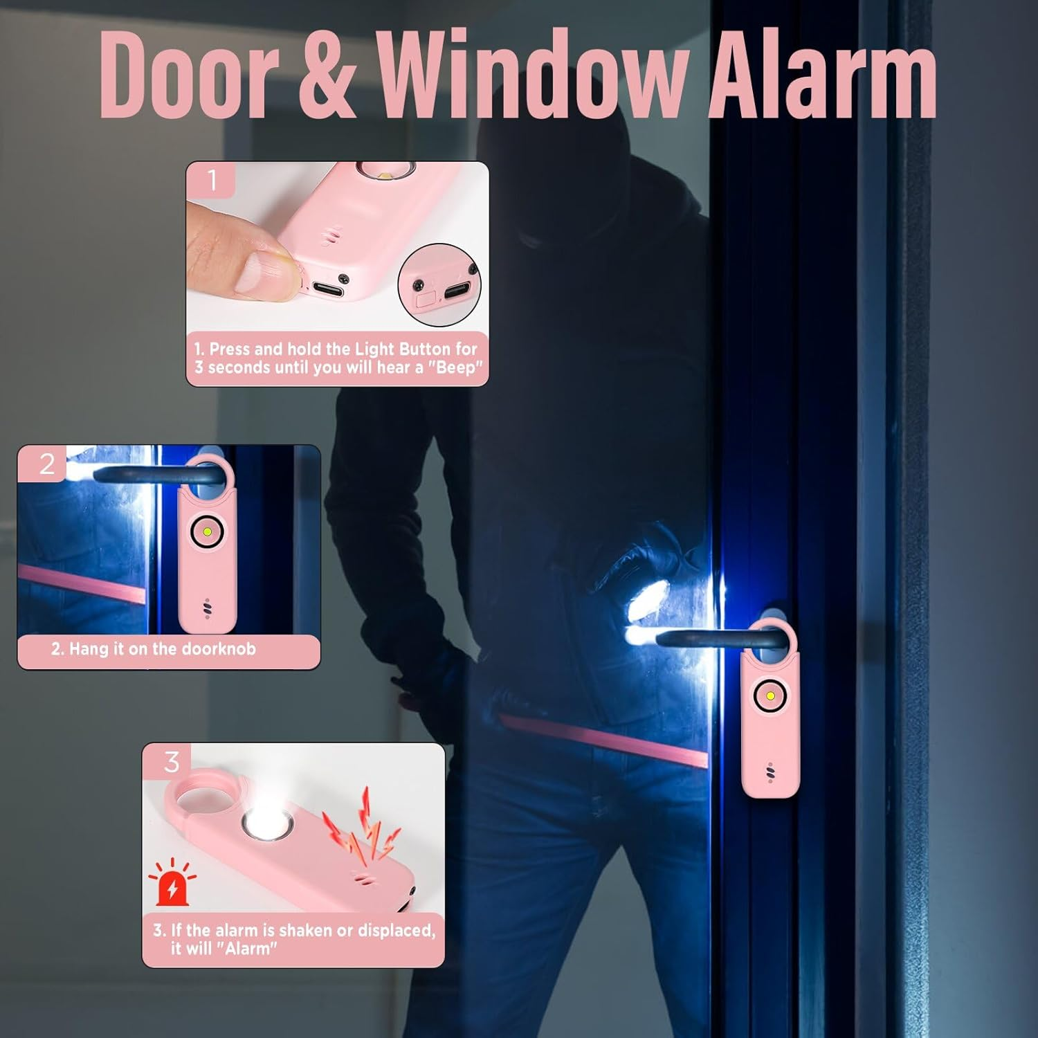 Rechargeable Personal Safety Alarm for Women, 135 Db Loud Self Defense Keychain Siren with LED Strobe Light, Personal Emergency Security Safe Devices Key Chain Alarms for Women Kids Elderly (Pink) image number 5