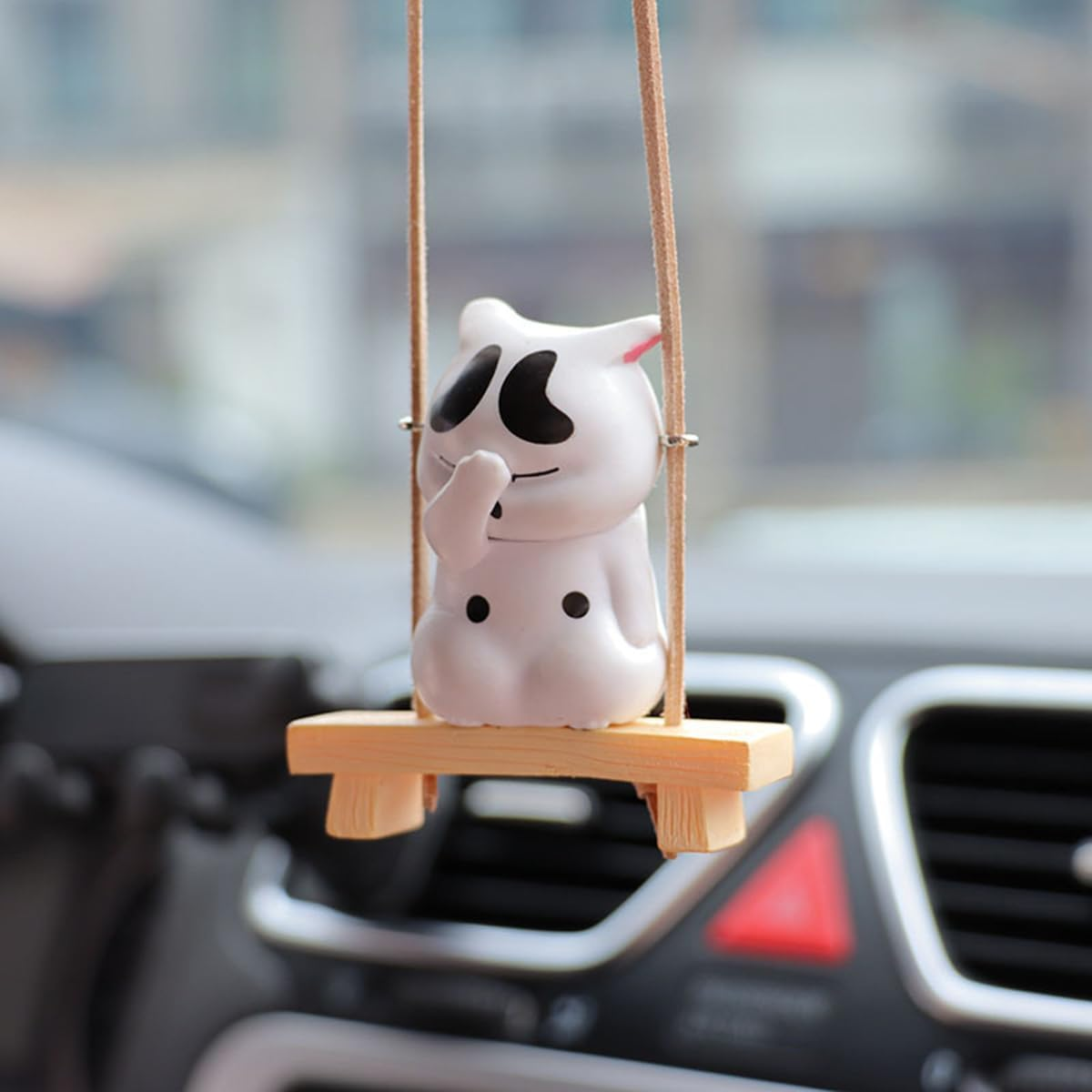 Cute Swinging Facepalm Cat Car Rear View Mirror Hanging Accessories, Adorable Hanging Ornament for Rearview Mirror, Funny Car Interior Decor Gifts for Cat Lovers (White) - Orange image number 3