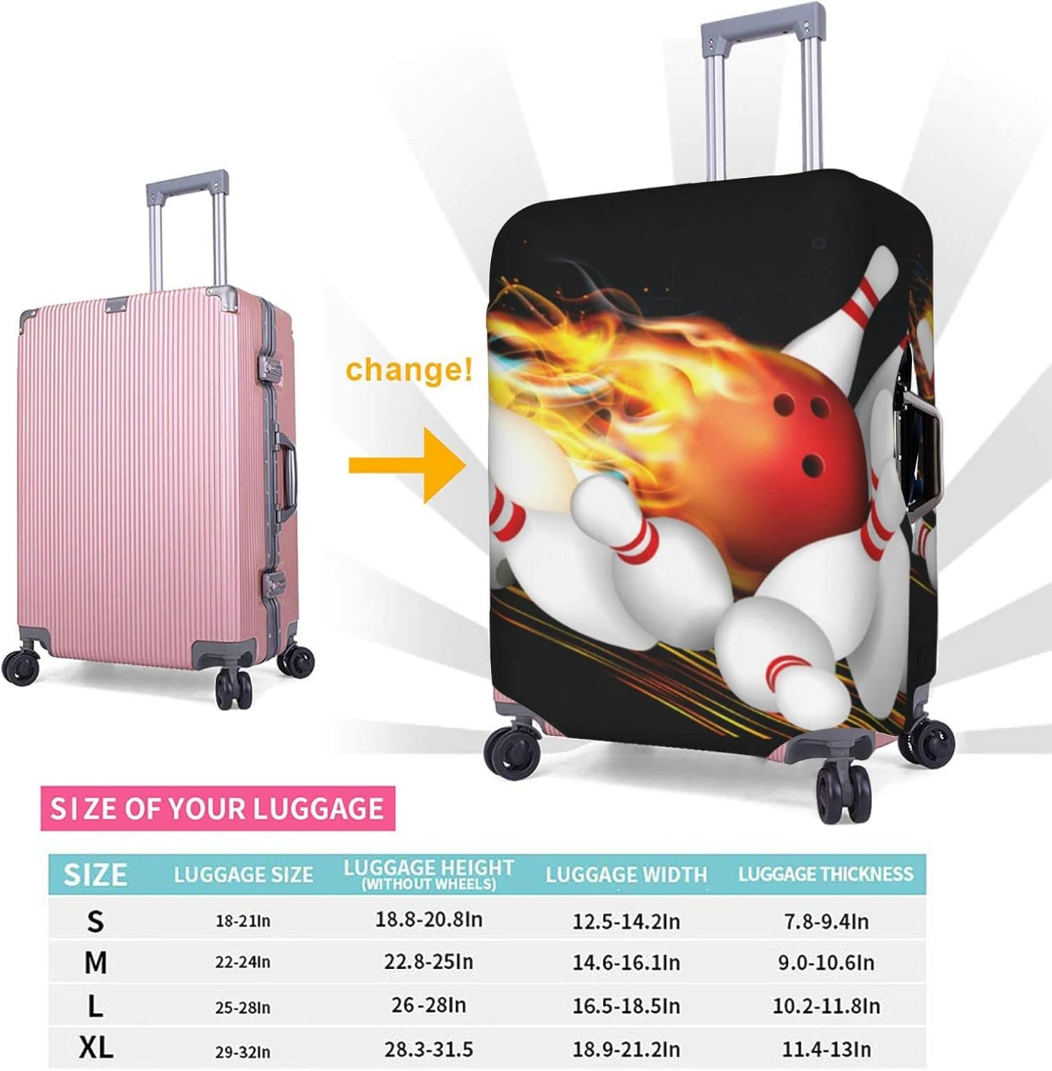 Bowling Ball Luggage Cover Anti-Scratch Suitcase Protector Fits 18-32 Inch Luggage image number 3