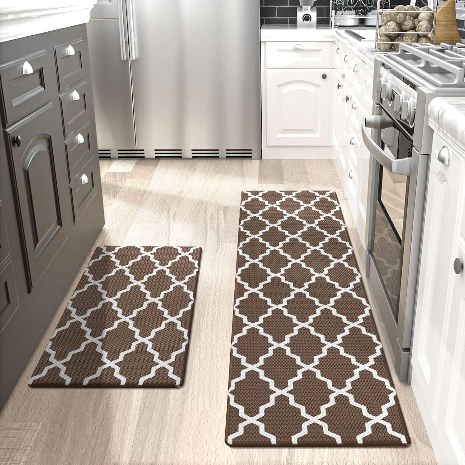 DEXI 2 Piece Kitchen Rugs Set, Non-Slip anti Fatigue Standing Mat for Floor, Waterproof Comfort Runner Rug, Easy to Clean, 44 X 75 Cm+44 X 150 Cm, Grey