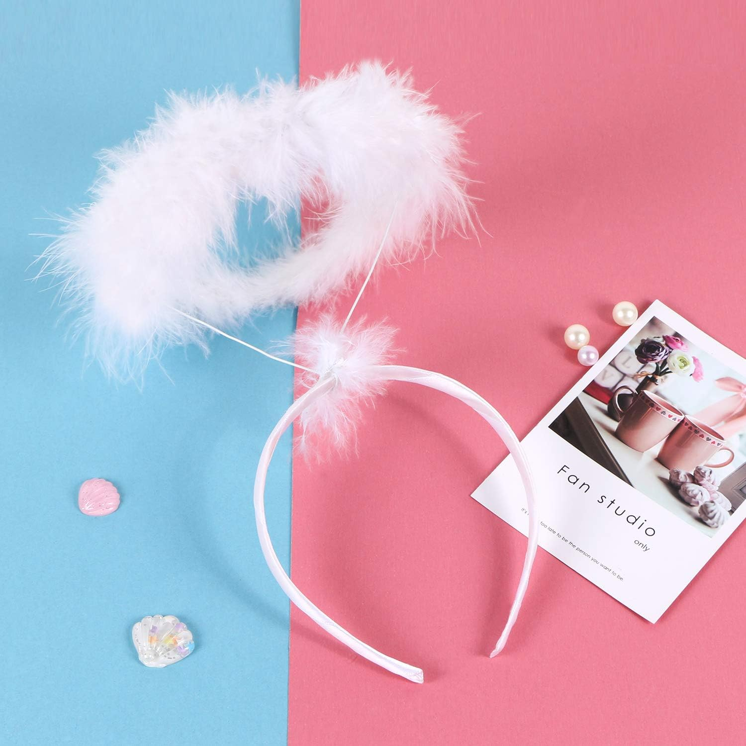 2 Pack Angel Halo Headbands Feather Angel Headband White Halo Hair Band Halloween Christmas Costume Accessory for Kids Adult Teens Girls Women(White) image number 1