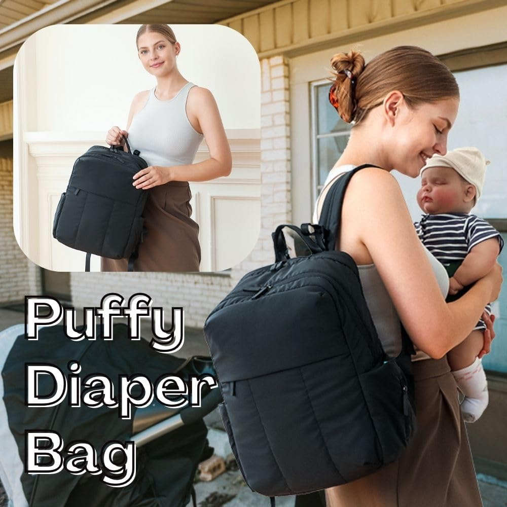 MOMINSIDE Diaper Bag Backpack with 15 Pockets, Quilted Baby Bag for Boys Girls, Baby Registry, Large Changing Pad - Brown image number 2