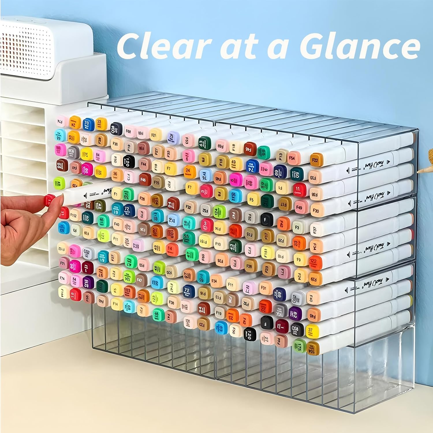 256 Markers Acrylic Marker Organizer, Clear Pencil Holder Markers - Large Horizontal Art Marker Storage Rack for Desk, Vertical Marker Holder Shelf for Acrylic Paint Pens image number 6