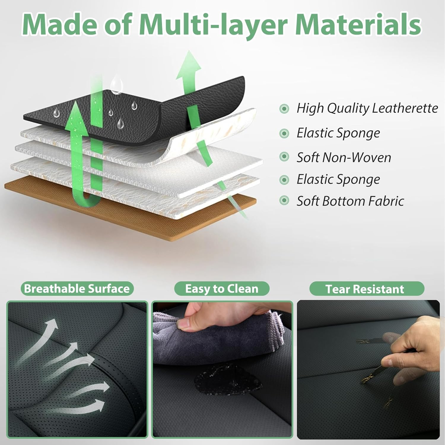 HOMOSTARRY 2 Pack Leather Front Car Seat Cover Bottom Only, Anti-Slip Padded Seat Cushion, Full Wrap Seat Protector with Storage Function Universal Fit for Most Cars, SUV, Pick-Up Trucks (Black) image number 6