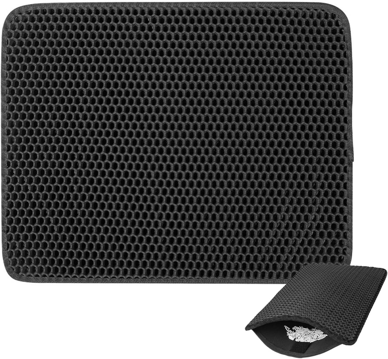 1 Pack Cat Litter Double Layer Tray Mat, Non-Slip Cat Litter Collection Mat, Square Cat Litter Collection Container with Large Hole, Easy to Clean, Washable (Black) image number 4