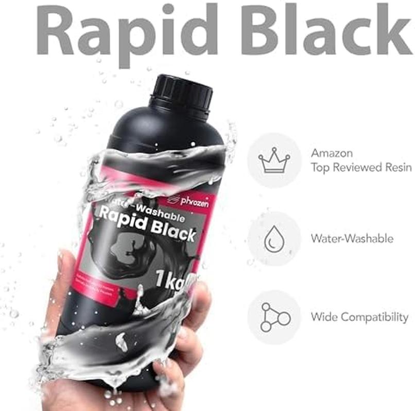 Phrozen Water-Washable 3D Printer Resin | Uv-Curing Resin for Most 405Nm LCD/DLP Printers | Standard Photopolymer Resin for General Modeling, Prototyping | Low Odor, Non-Brittle - Black (1Kg) image number 1