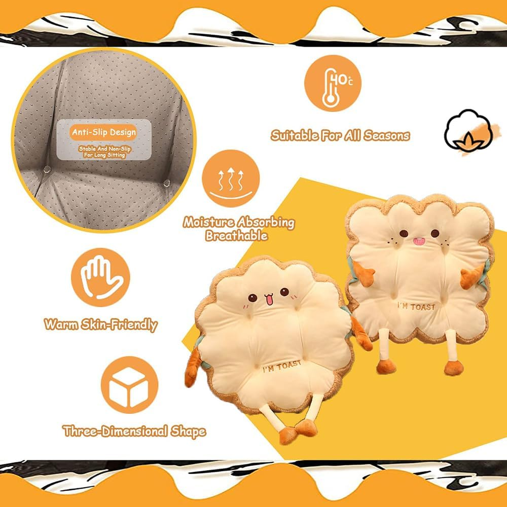 Toast Pillow Pad, Kawaii Plush Funny Food Plush Pad, Cute Chair Cushions Car Pillow for Office Bedroom Car, 40 X 40 X10 Cm image number 2