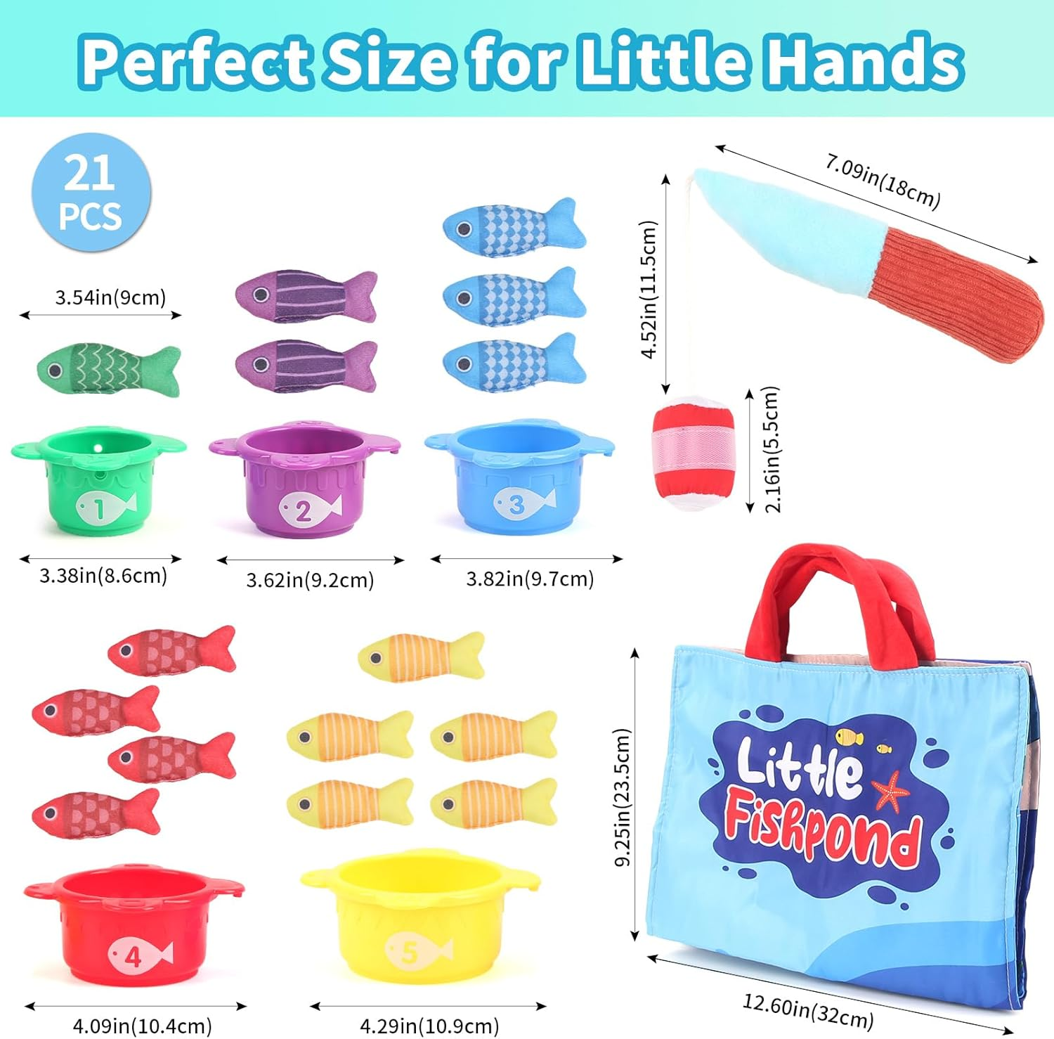 Montessori Toys for 1 Year Old, Cloth Fishing Game, Boy Girls Toys Gifts, Baby Toys 6 to 12-18 Months, Baby Stacking Cups image number 6