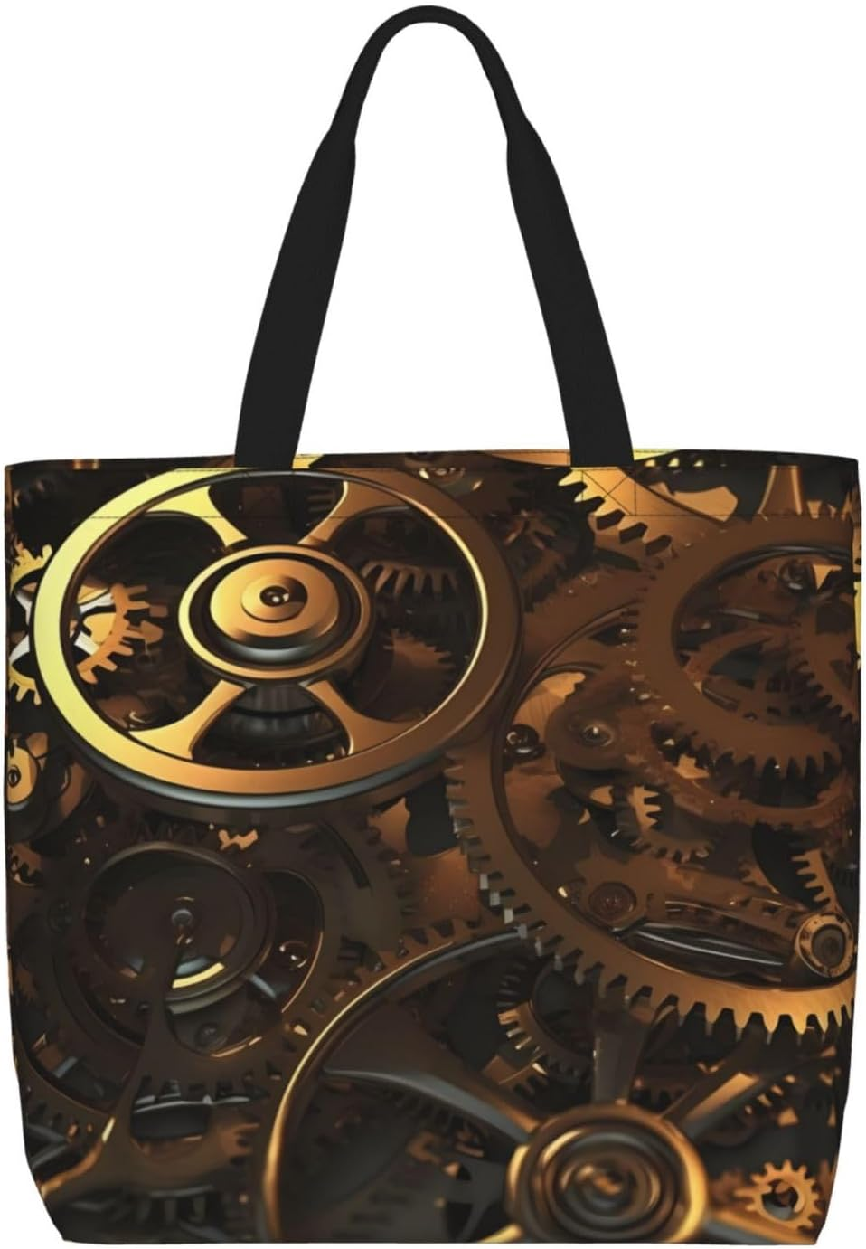 STVYUKL Cool Steampunk Gears Tote Bag for Women Casual Portable Shopping Handbags with Zipper Inner Pocket Reusable Waterproof Beach Grocery Bag for Shopping Travel Work, Black, One Size image number 1