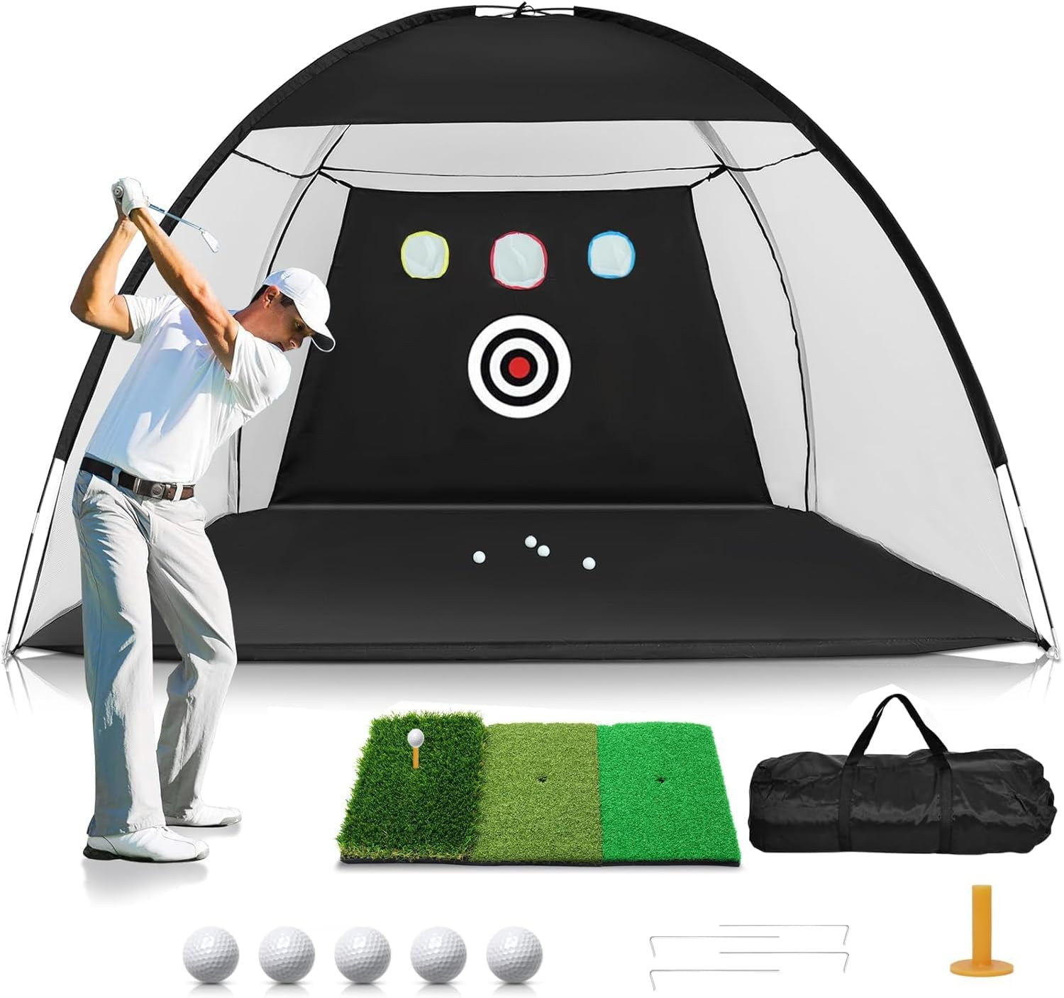Golf Net, 10X7Ft Practice Net with Tri-Turf Mat, All in 1 Home Hitting Aid Nets for Backyard Driving Chipping Swing Training with Target/Mat/Balls/Tee/Golf Lovers image number 2