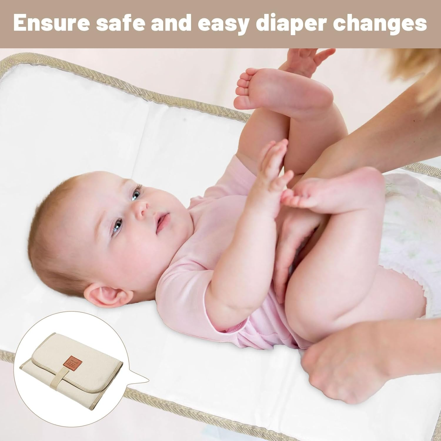 Baby Change Mat, 1 Pcs Baby Changing Mat, Baby Change Pad for Foldable Travel, Waterproof, Portable Change Mat for Washable, Wipeable, Nappy Change Mat for Home Travel outside (White) image number 2