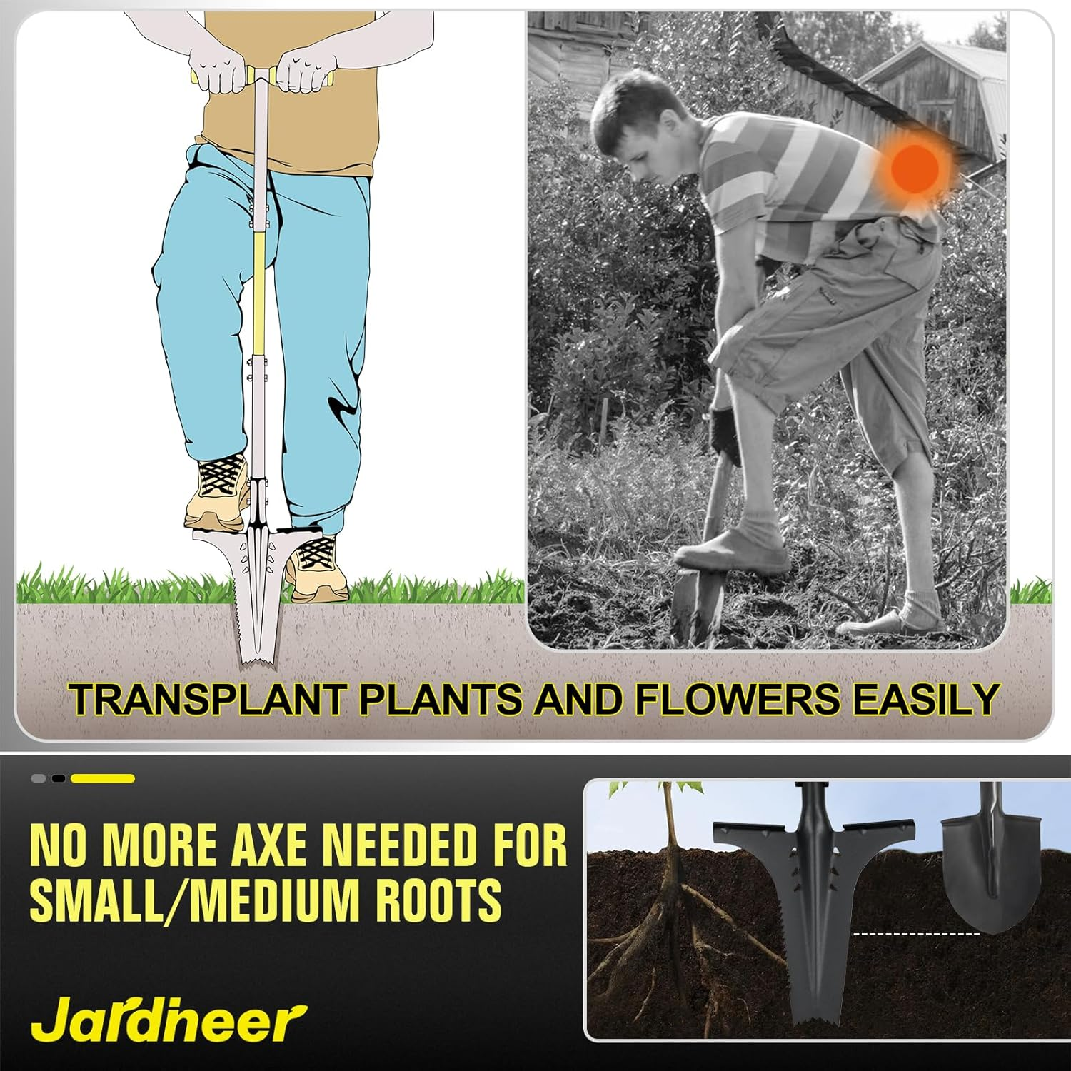 Jardineer Garden Shovels for Digging with Long Handle, Root Shovel for Cutting Roots with Comfortable Grip image number 4