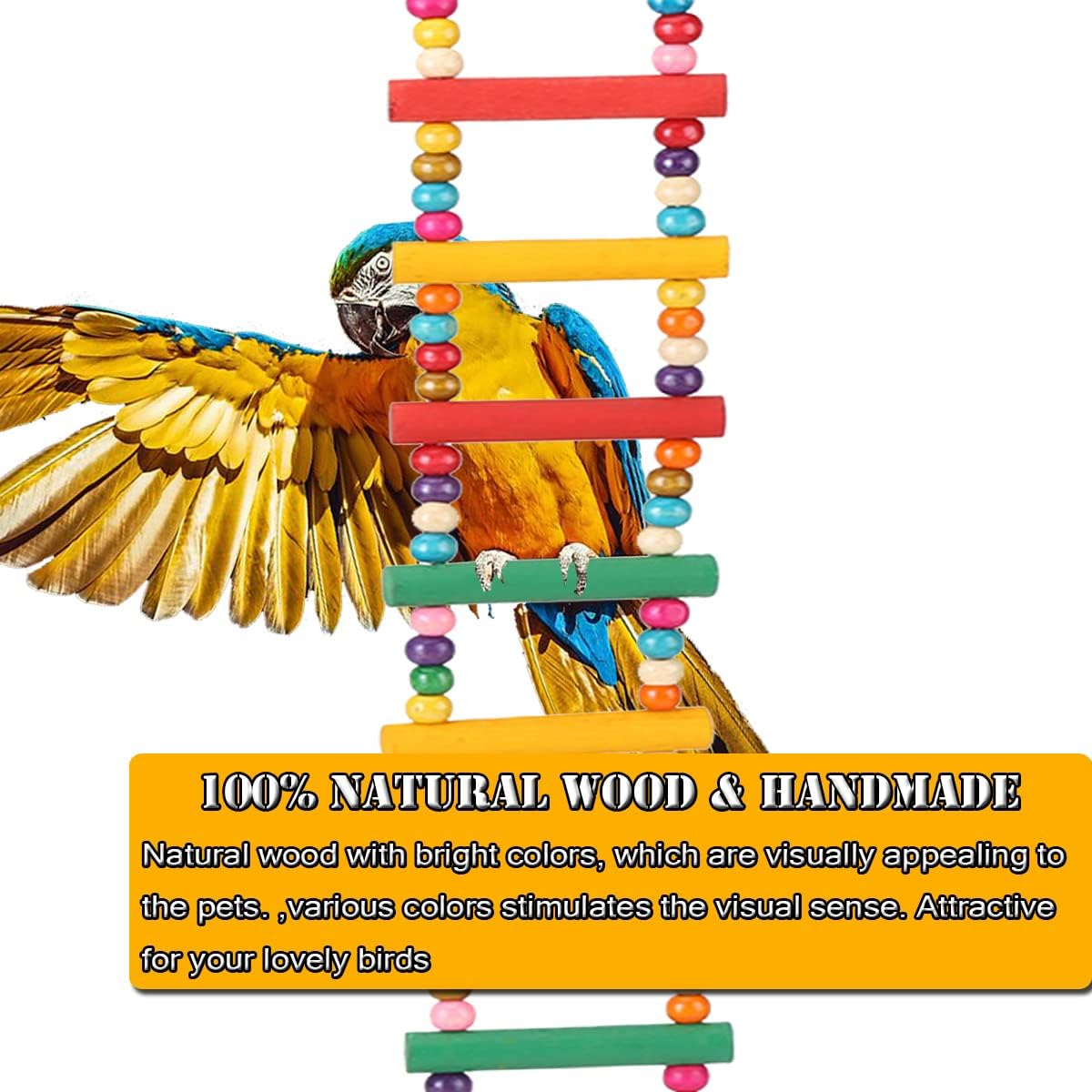 Bird Parrot Ladders Swing Chewing Toys Hanging Pet Bird Cage Accessories Hammock Swing Toy for Small Parakeets Cockatiels, Lovebirds, Conures, Macaws, Lovebirds, Finches (1Pc 12 Ladders 30 Inches) - 4 Ladders 10 Inches image number 2