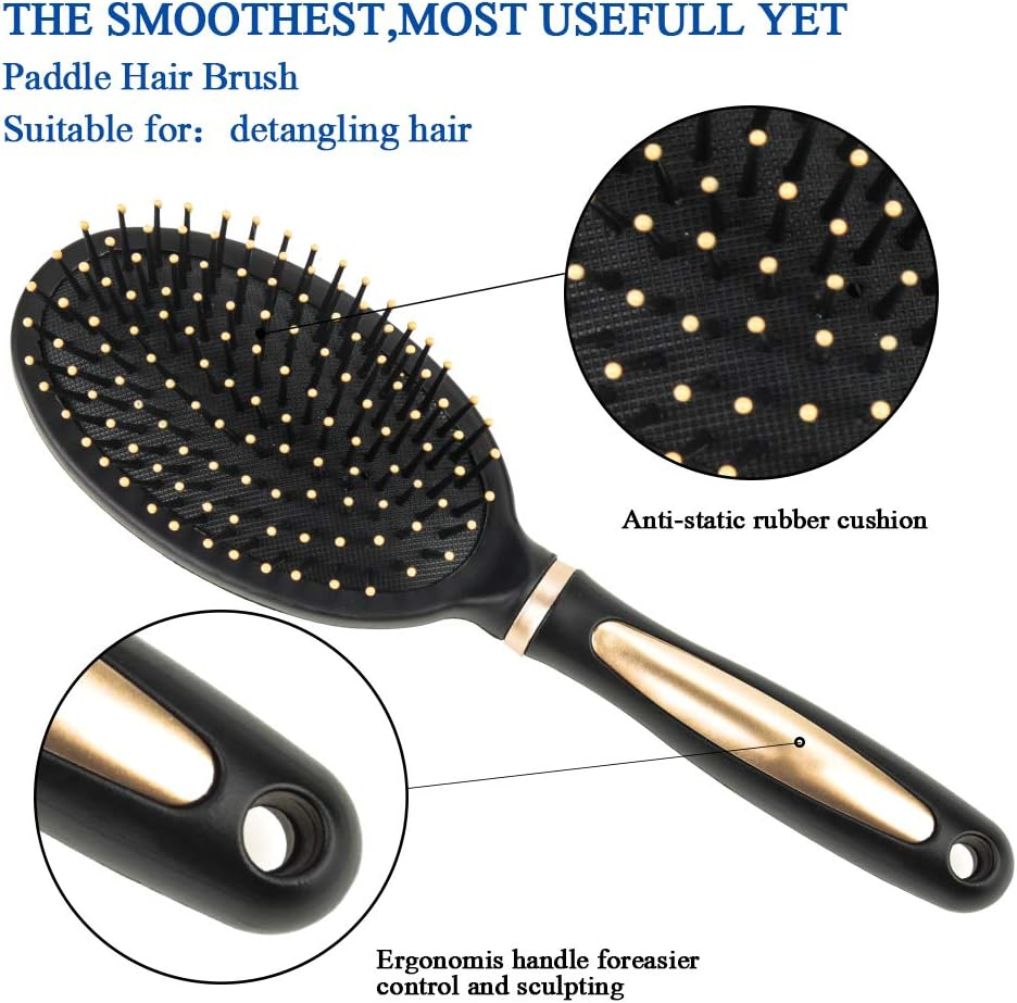 5 Pieces Hair Brush Set Detangling Brush Paddle Brush round Hair Brush Tail Comb Wet Dry Brush for Women Men Hair Styling (Black) image number 2