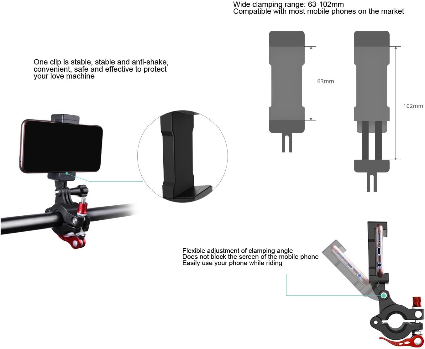 Camera Bike Mount, Bike Handlebar Seatpost Mount Clip, Action Camera Clamp Holder for Gopro 9, Action Cameras, Phones image number 2
