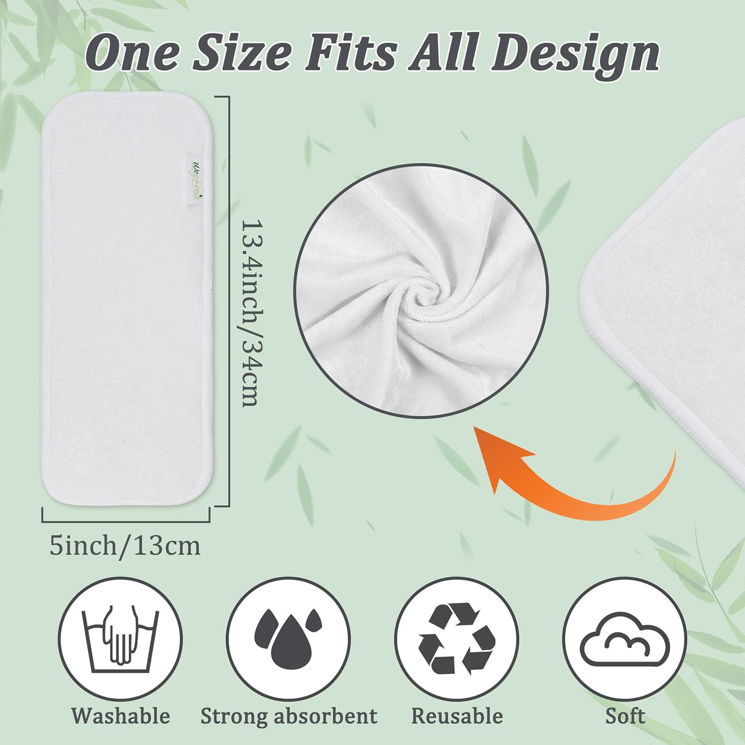Wegreeco Reusable Soft 4 Layers 12 Pack Bamboo Inserts for Baby Cloth Diaperhigh Absorbing Washable Liners image number 2
